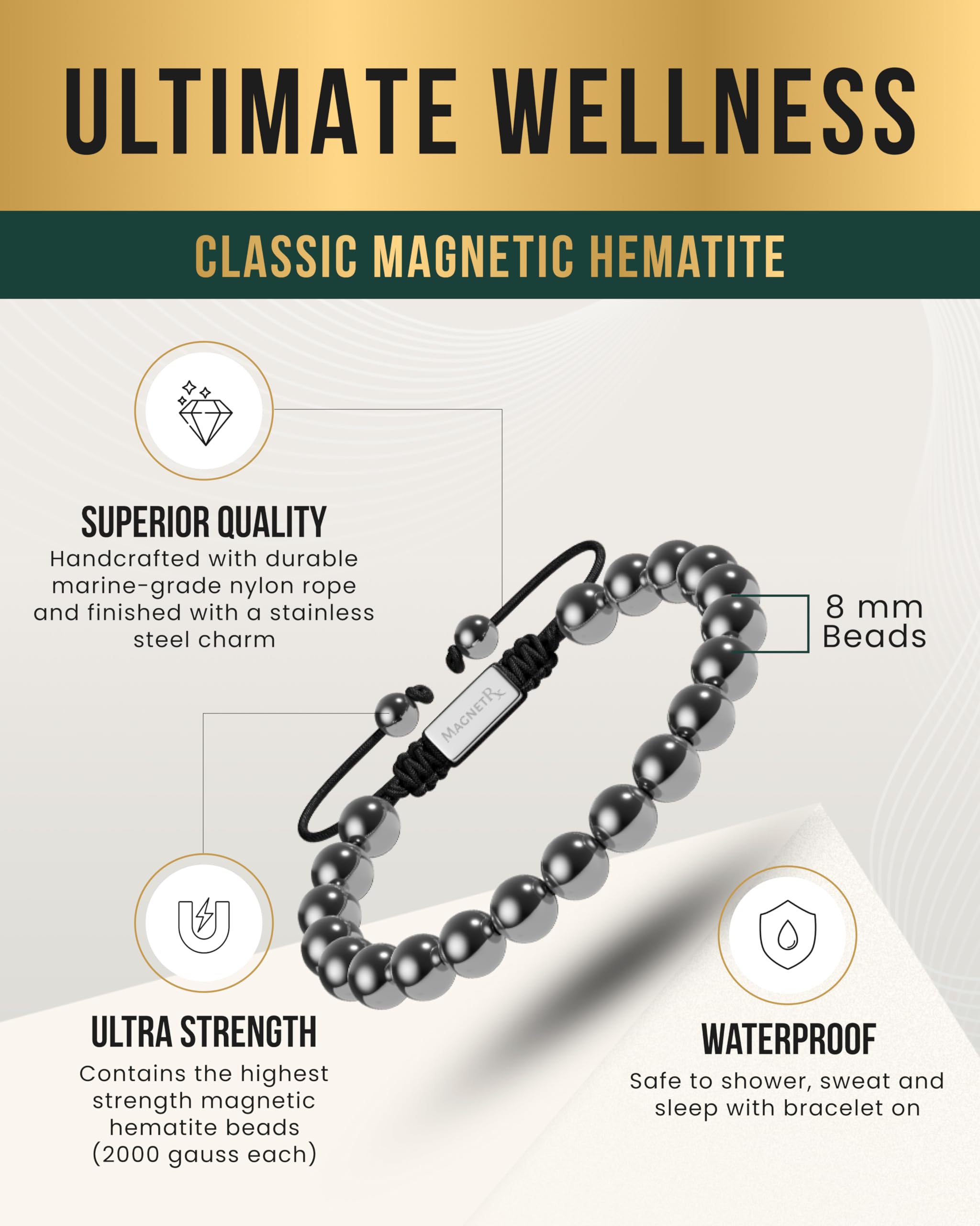 Fermeture inox et charme MagnetRX sur le bracelet hematite.