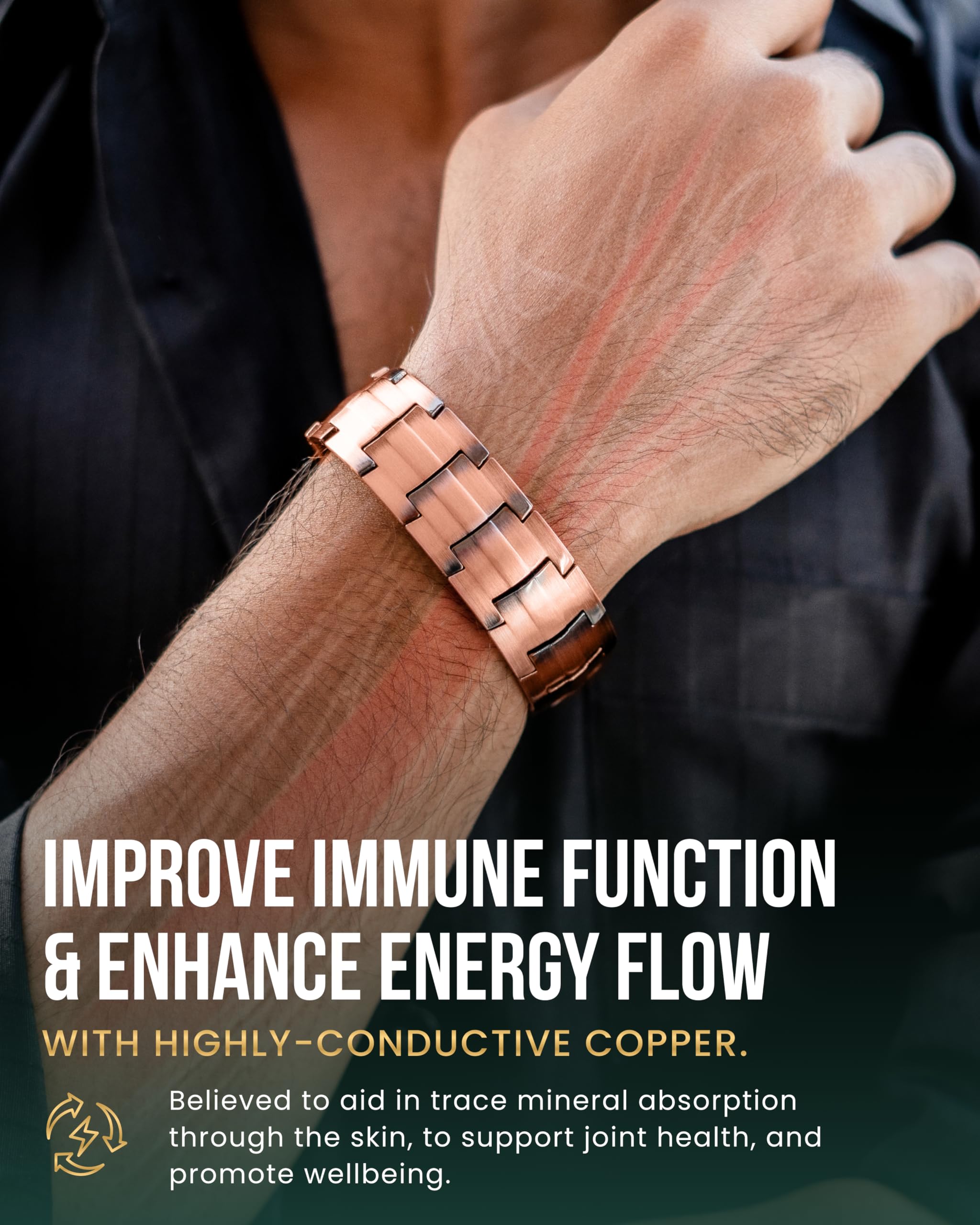 Fermoir pliant du bracelet MagnetRX facilitant l’enfilage et la mise en place.