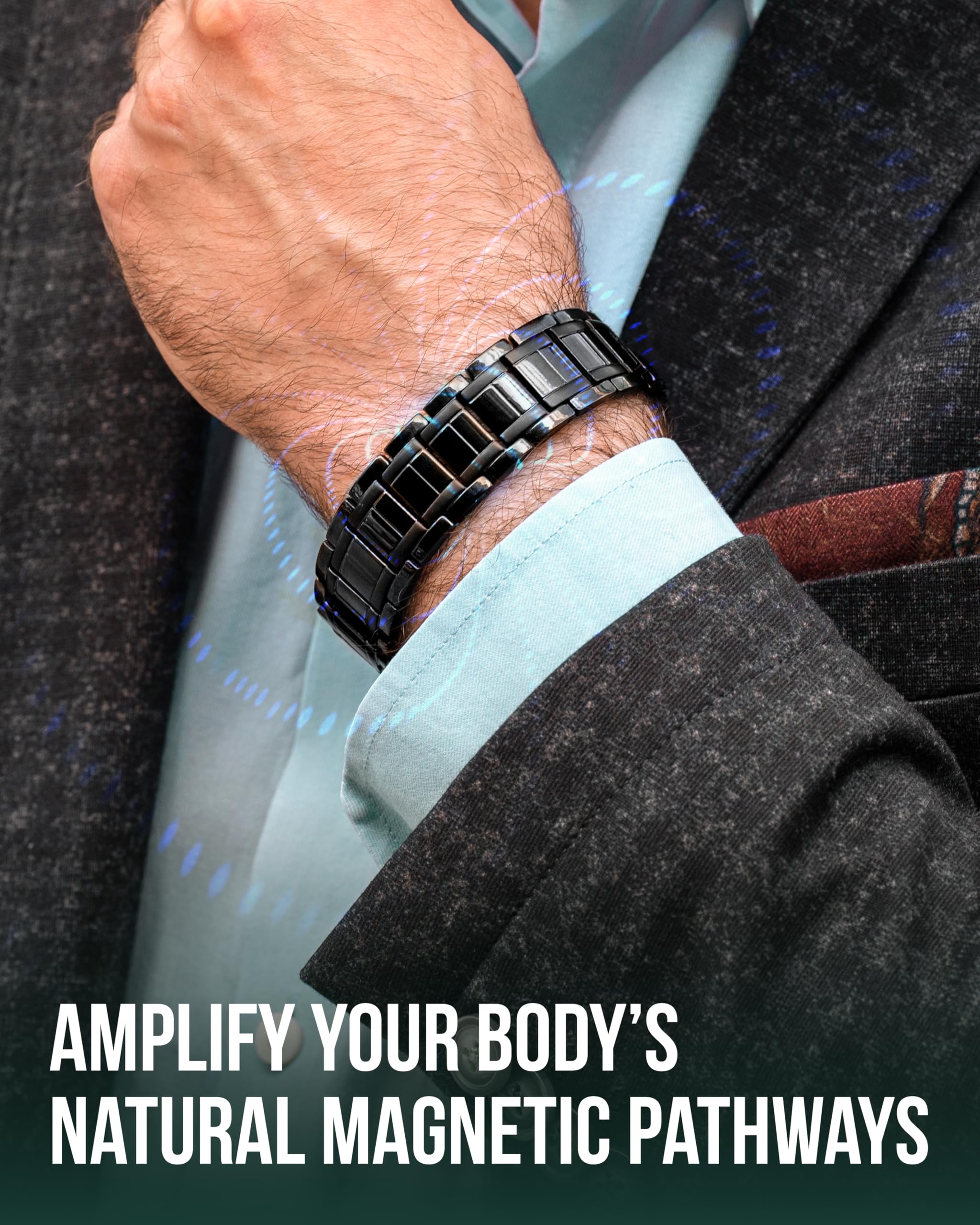 Bracelet MagnetRX – guide de taillage inclus pour ajustement personnalisé.