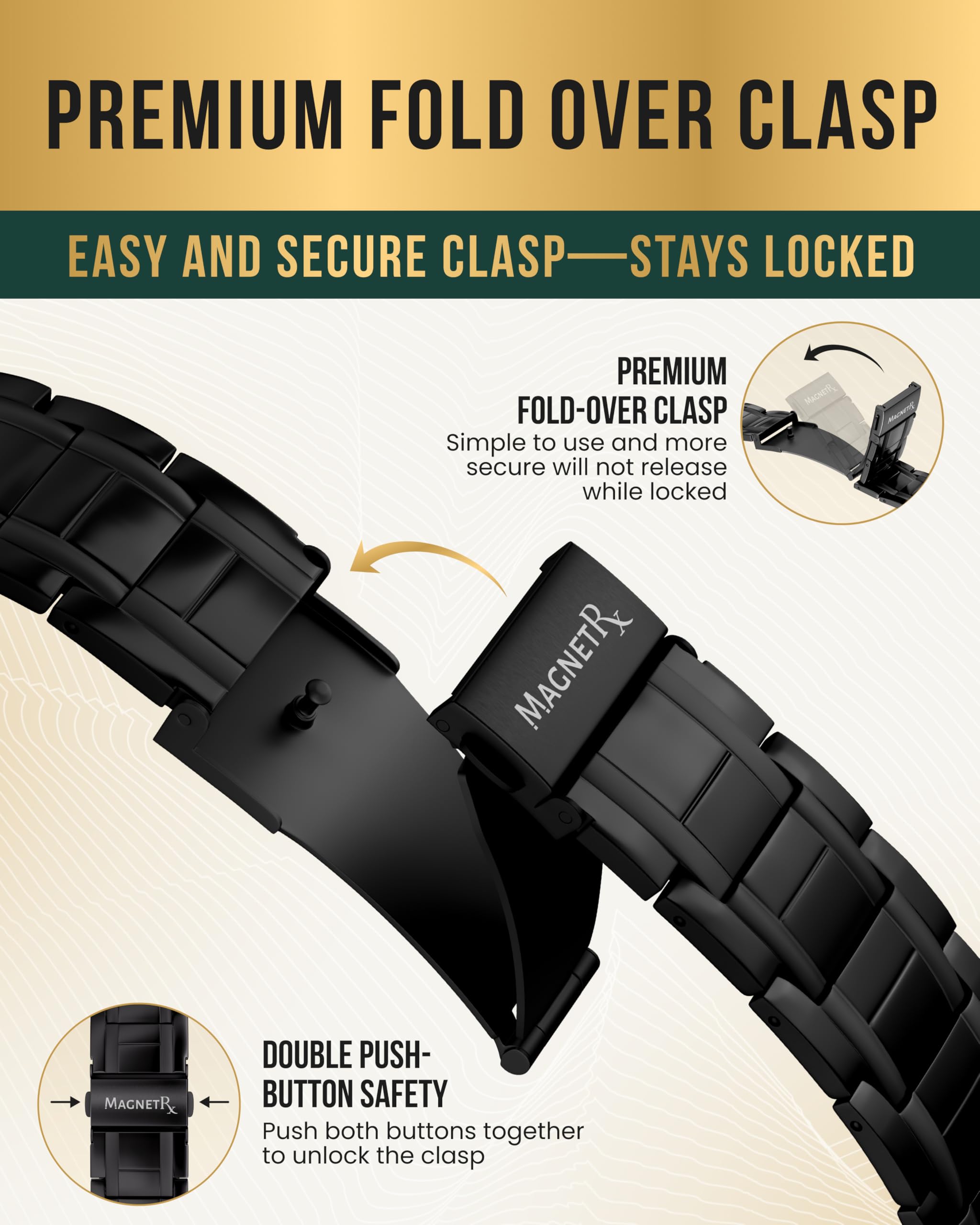 Bracelet MagnetRX titane imperméable à l'eau, durable et facile d'entretien.
