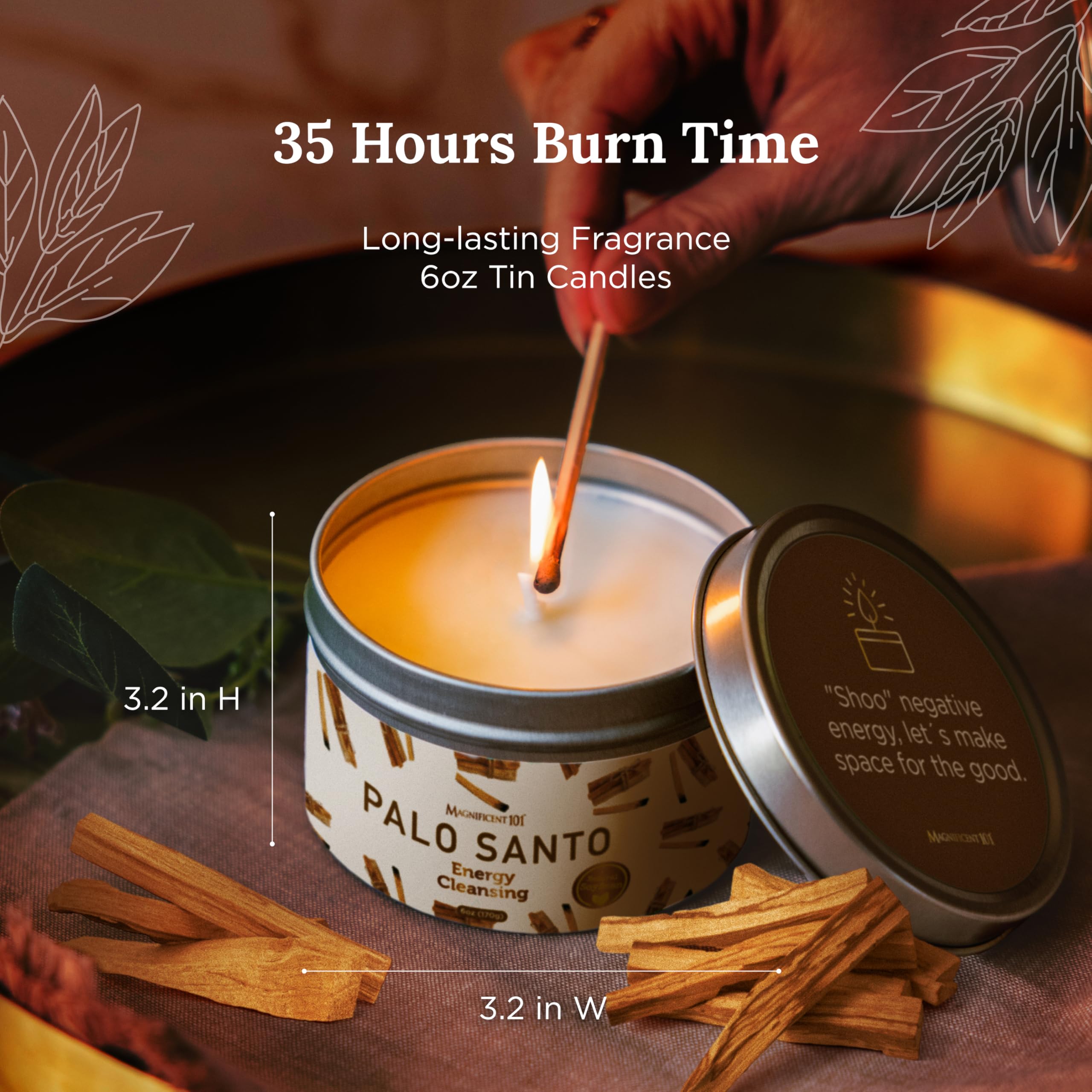 Magnificent 101 bougie Palo Santo: étiquette élégante et parfum subtil pour la déco