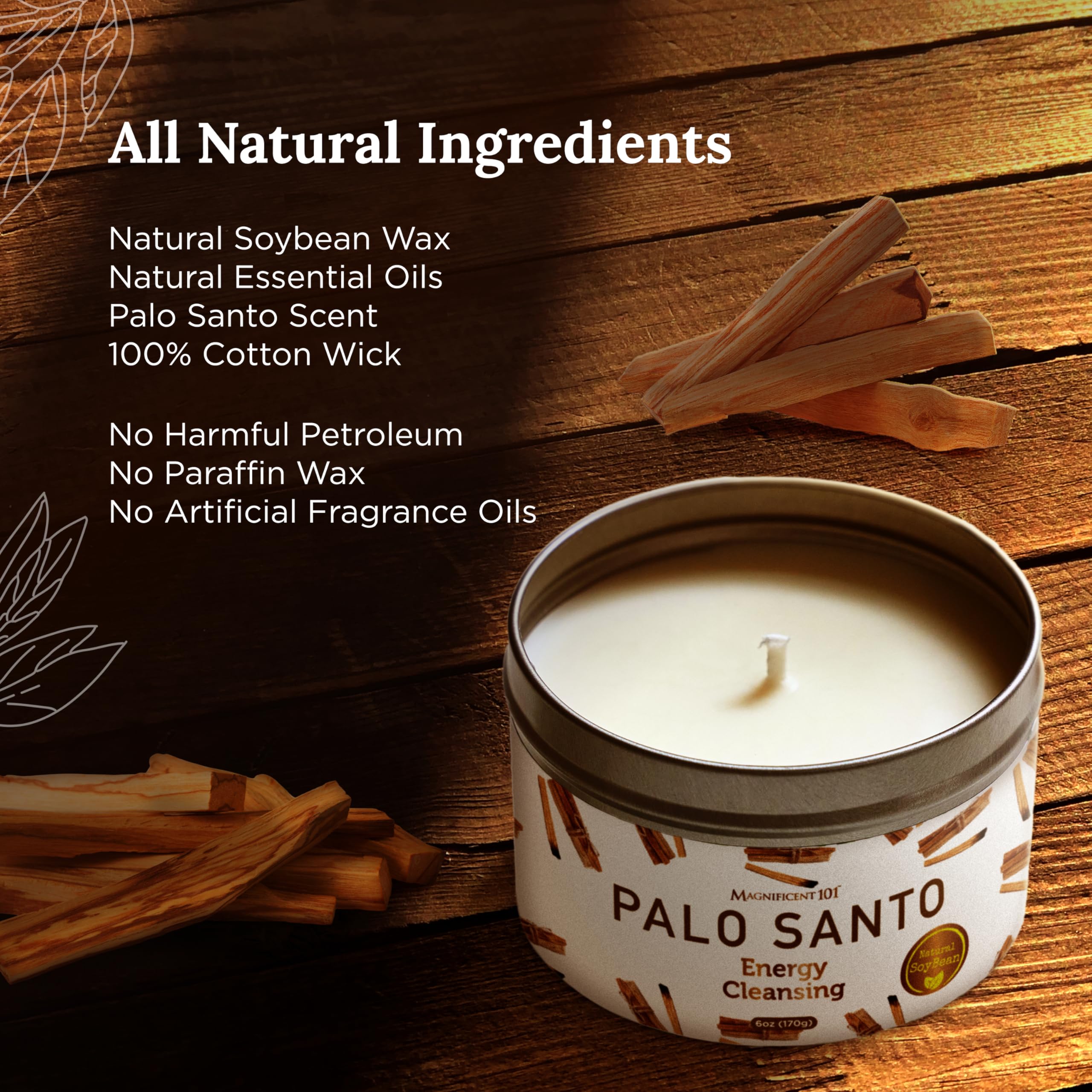 Magnificent 101 bougie Palo Santo: cire blanche et arôme apaisant favorisent la détente