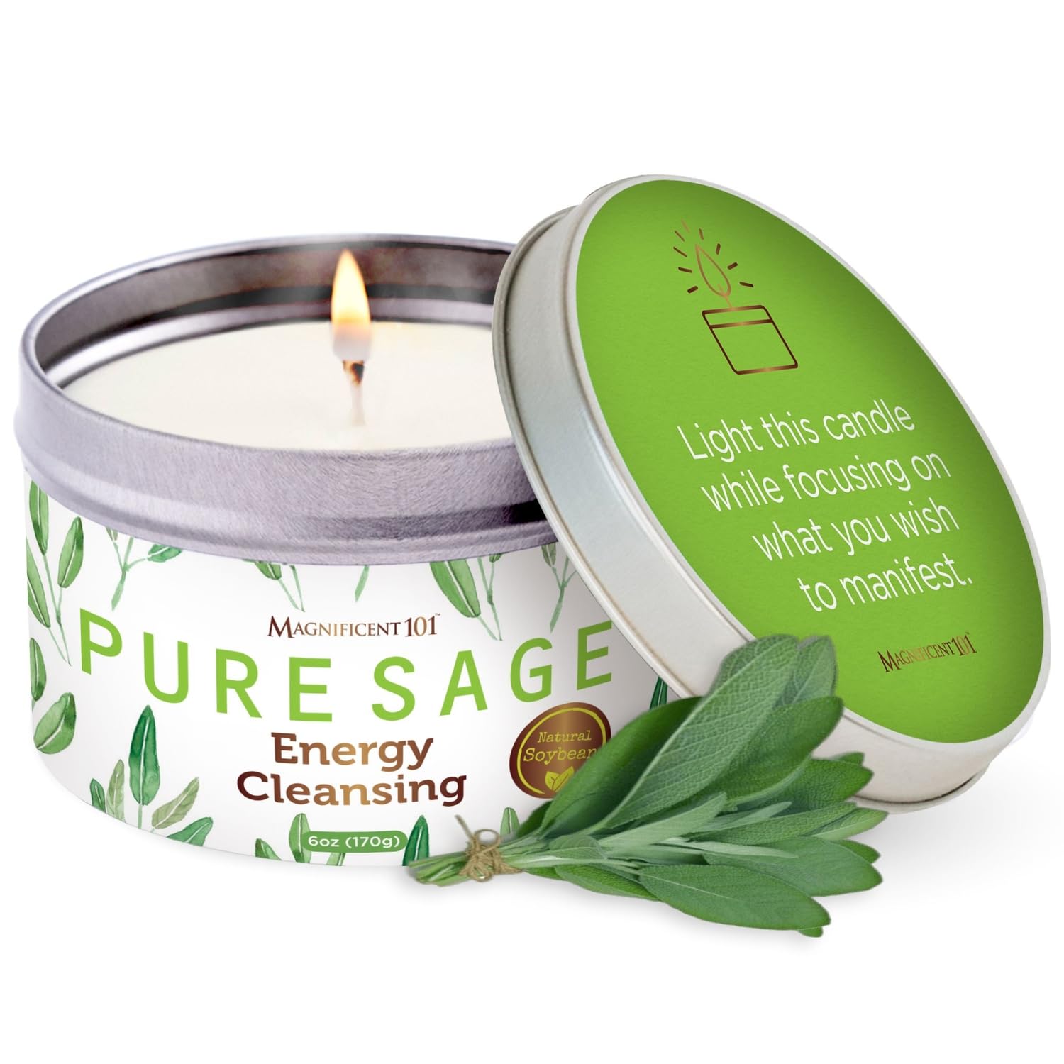 Magnificent 101 bougie-sauge-blanche-6oz pour une ambiance apaisante et purifiante