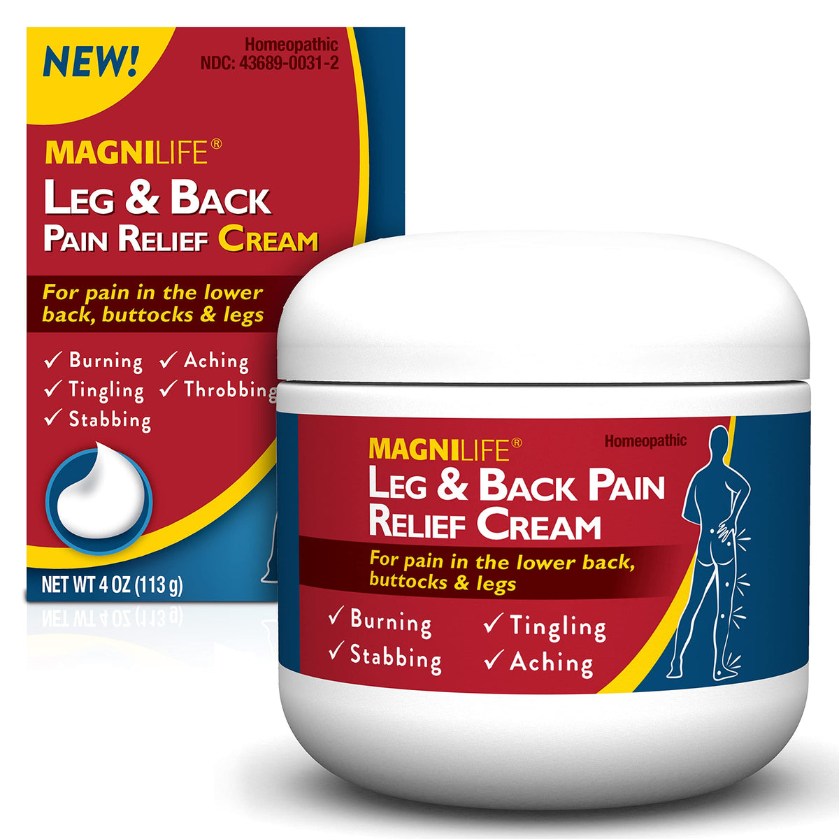 MagniLife crème douleur jambes et lombaires, pot – soulagement potentiel pour dos et jambes.