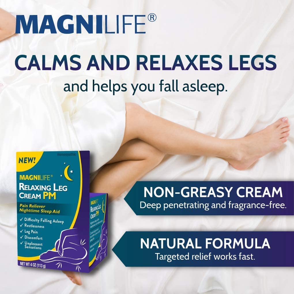 MagniLife Relaxing Leg Cream PM – ingrédients Aloe et Lavande pour hydratation et douceur.