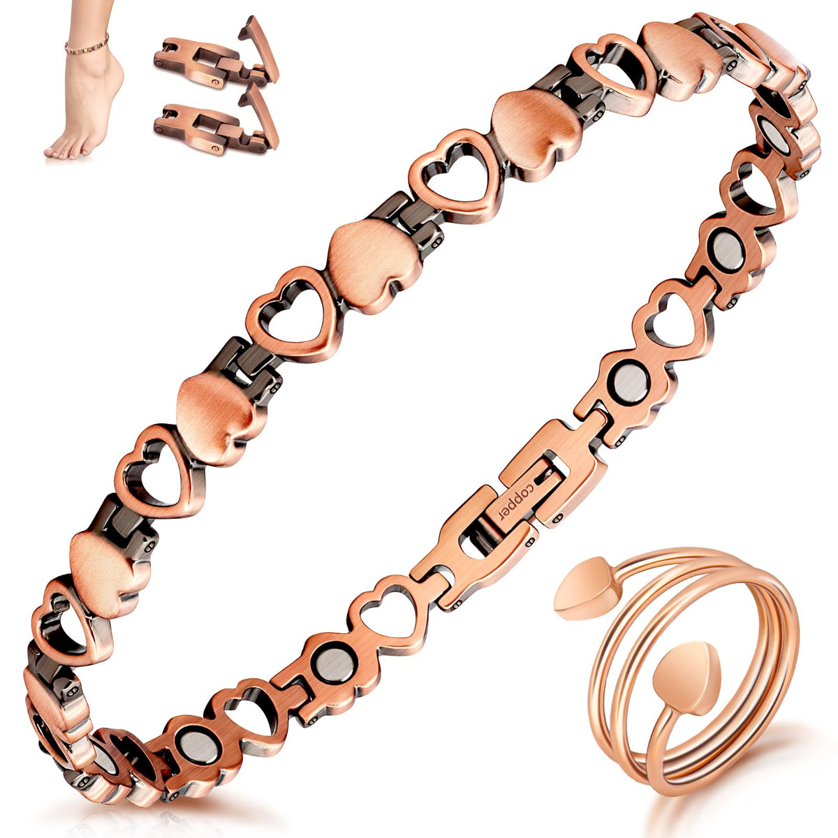 Mahnco bracelet de cheville en cuivre avec aimants pour équilibre potentiel.