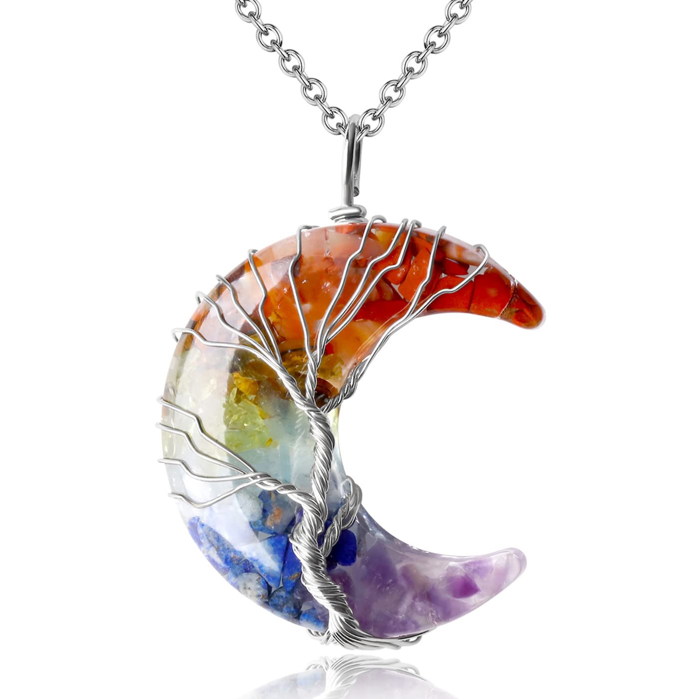 Maibaota collier 7 Chakras avec Lune – favorise le calme intérieur.