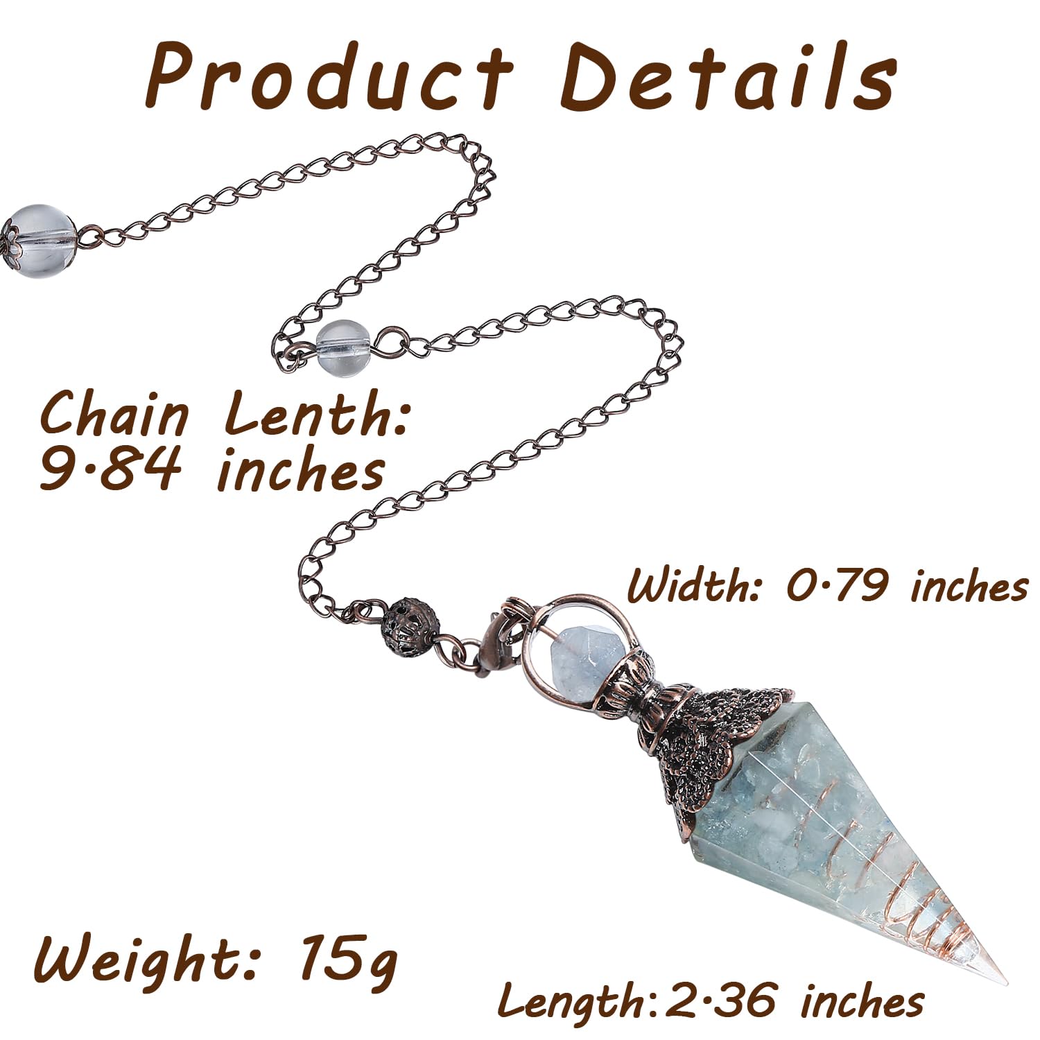 MAIBAOTA pendule cristal aquamarine, rituel apaisant pour centrage émotionnel.