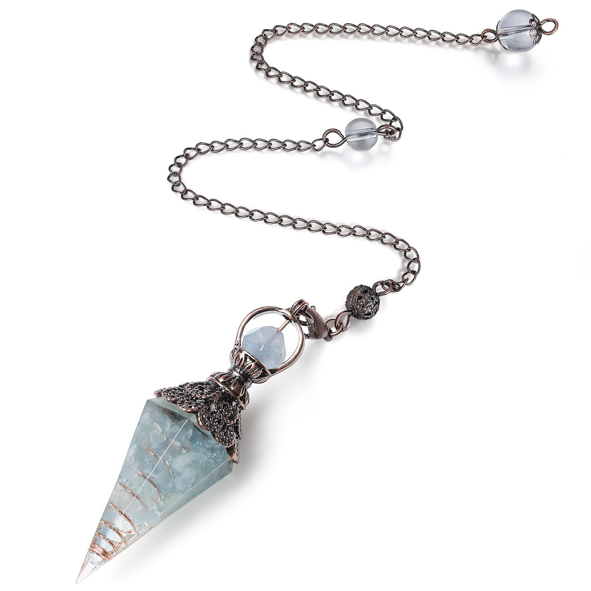 MAIBAOTA pendule cristal aquamarine, focal lumineux idéal pour divination et intuition.