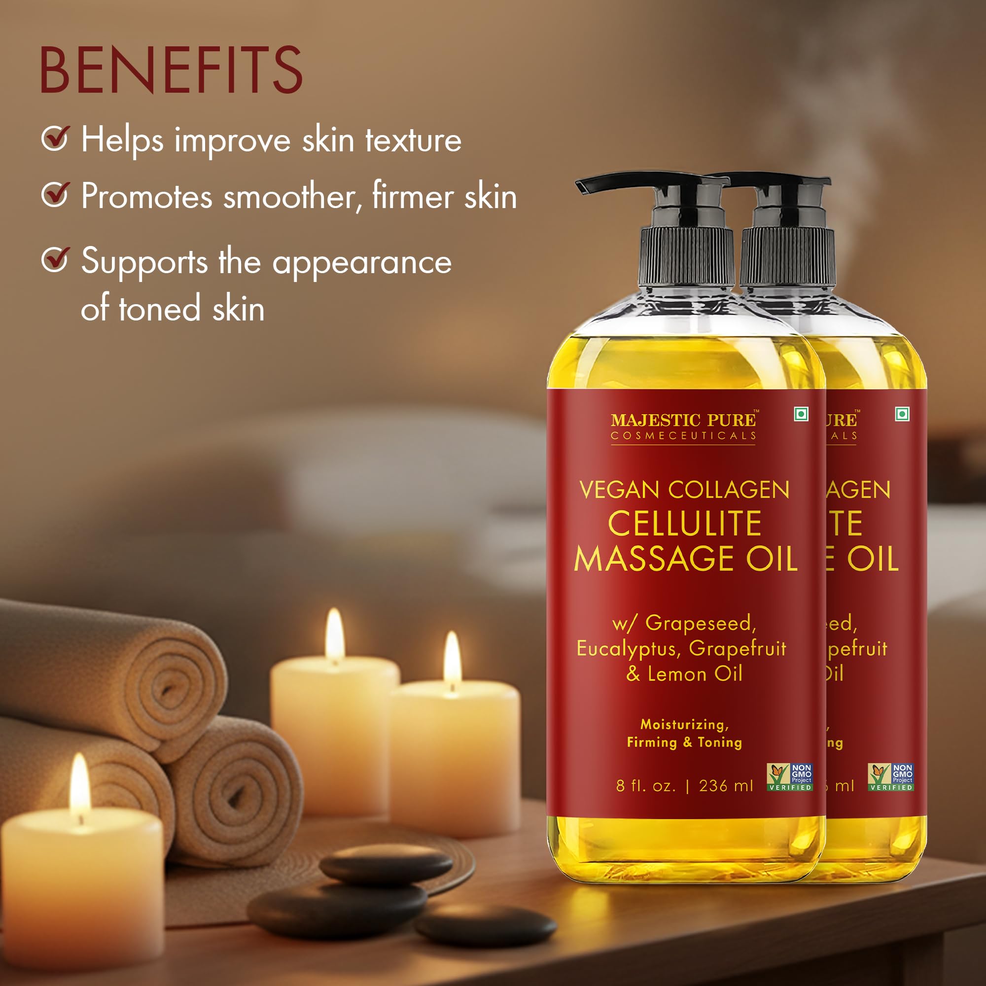 Majestic Pure aromathérapie citron-eucalyptus apaise l'esprit et rafraîchit la peau.