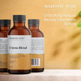Étiquette lisible sur Majestic Pure Citrus Oil Blend facilitant l’identification des notes d’agrumes.