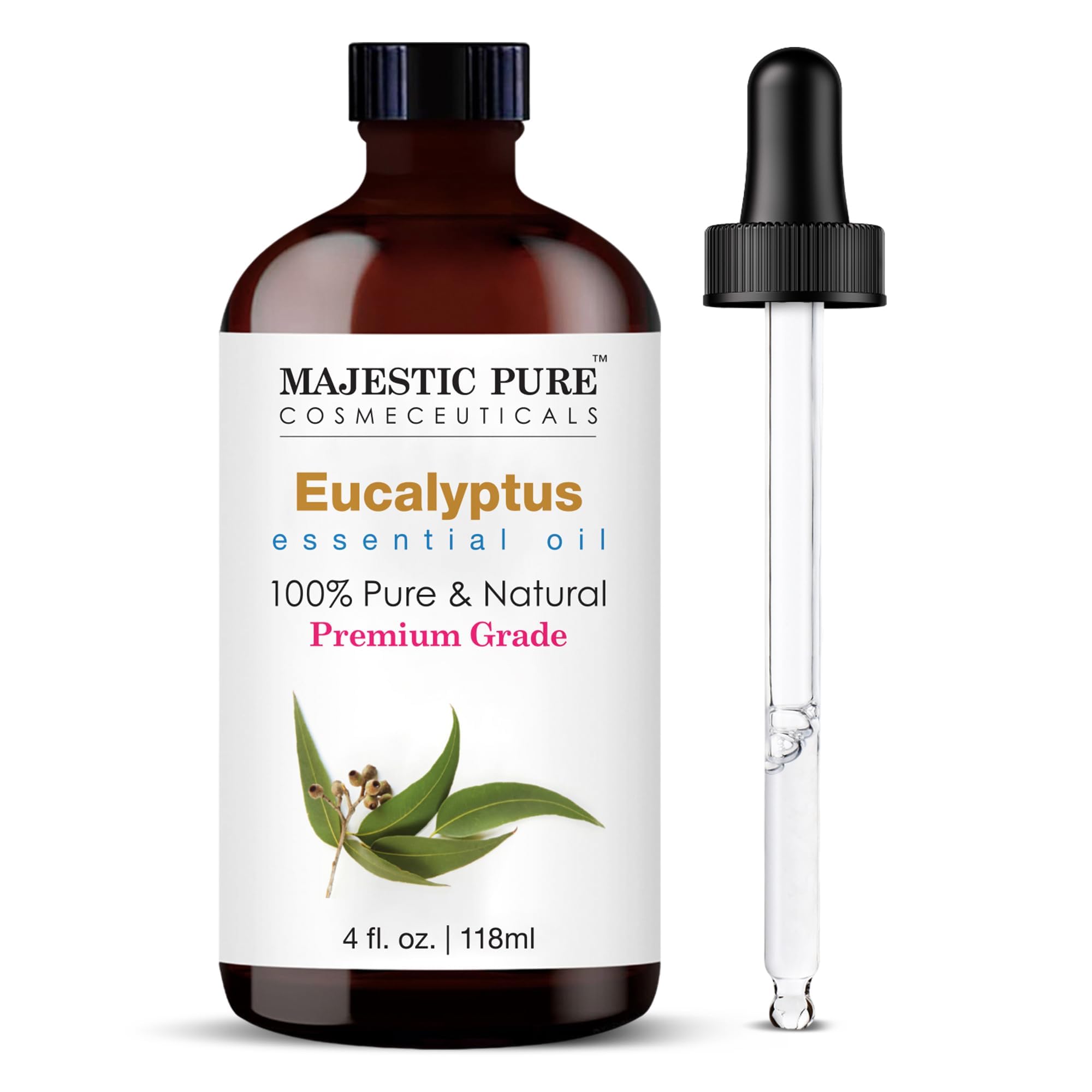 Majestic Pure eucalyptus huile – bouteille ambrée avec pipette pour dosage précis