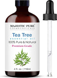Majestic Pure huile-arbre-a-the en flacon ambré avec pipette pour diffusion contrôlée.