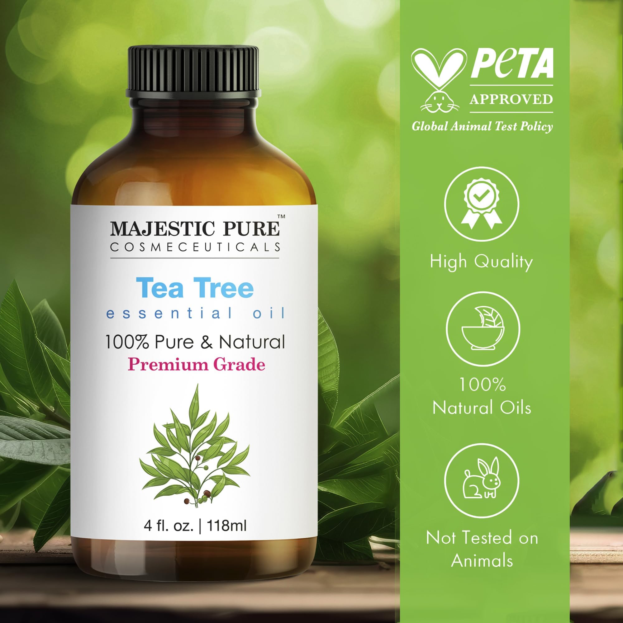 Majestic Pure huile-arbre-a-the goutte en gros plan pour dosage précis.