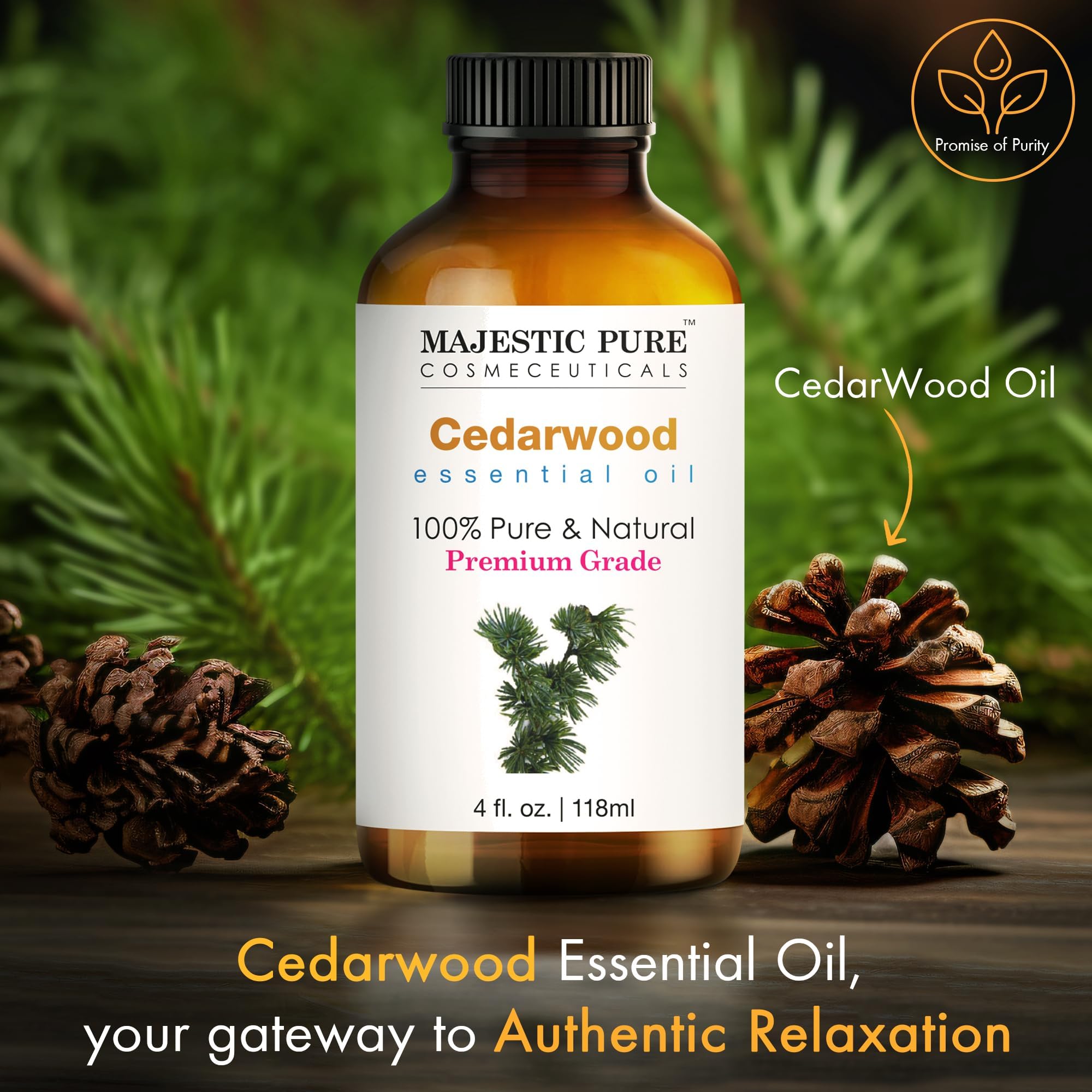 Majestic Pure huile de cèdre, testée en laboratoire pour pureté et absence d’additifs