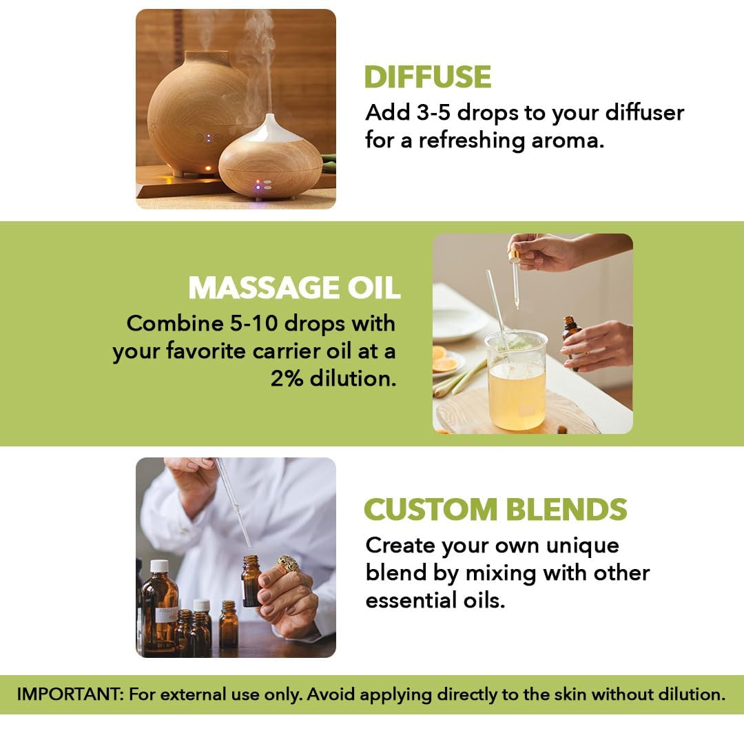 Majestic Pure huile de citronnelle alliances aromatiques avec lavande et eucalyptus.