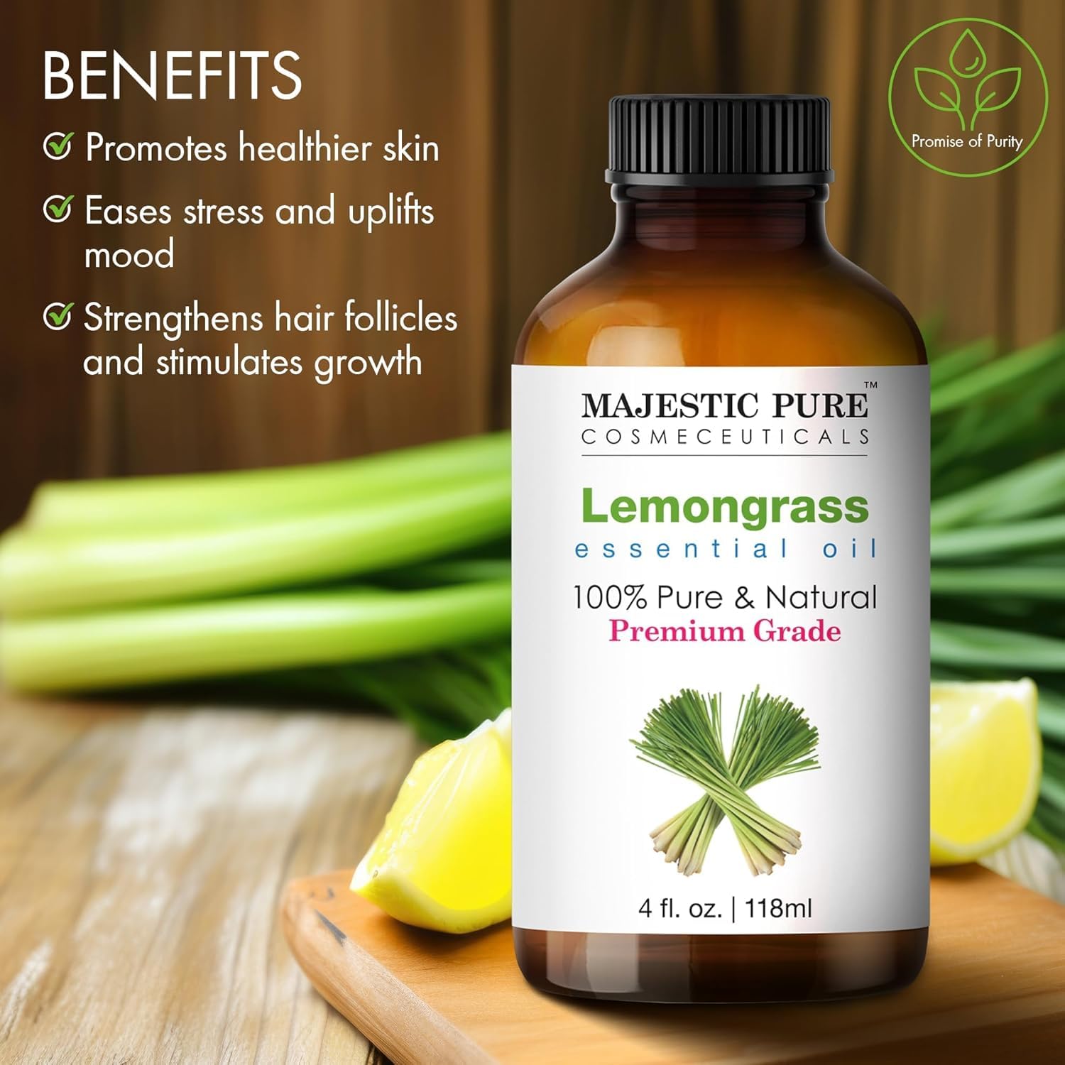 Huile citronnelle Majestic Pure adaptée pour bougies parfumées, arôme frais et durable.