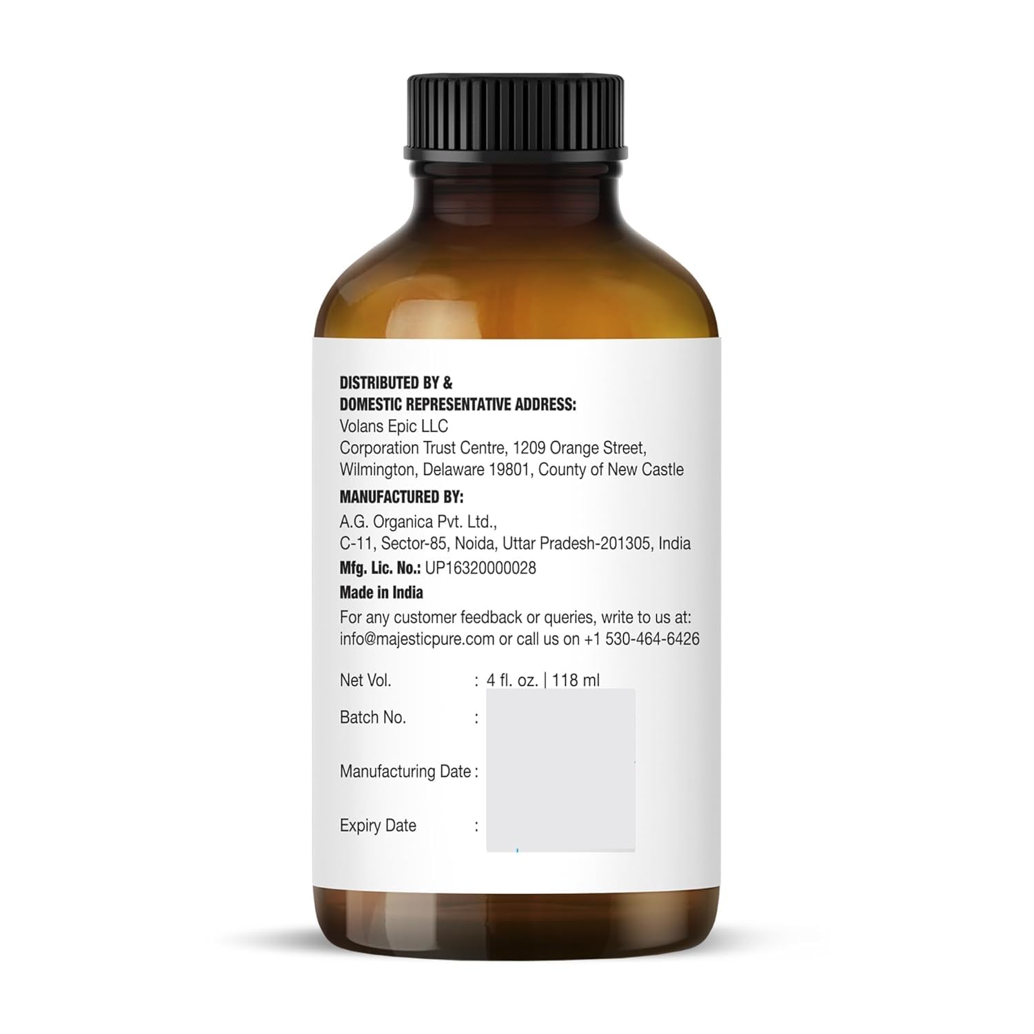 Huile citronnelle Majestic Pure en flacon ambré, protection UV et qualité testée.