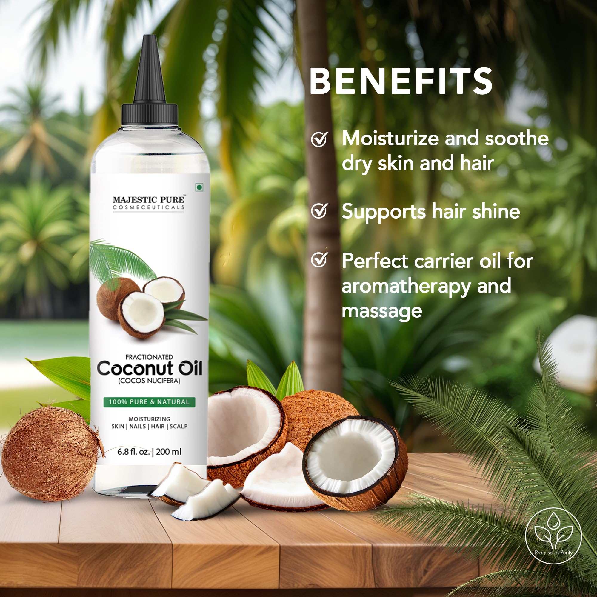 Majestic Pure huile coco fractionnée – soin cheveux pour douceur et brillance