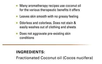 Majestic Pure huile coco fractionnée, utilisation massage relaxant et hydratant sans gras.