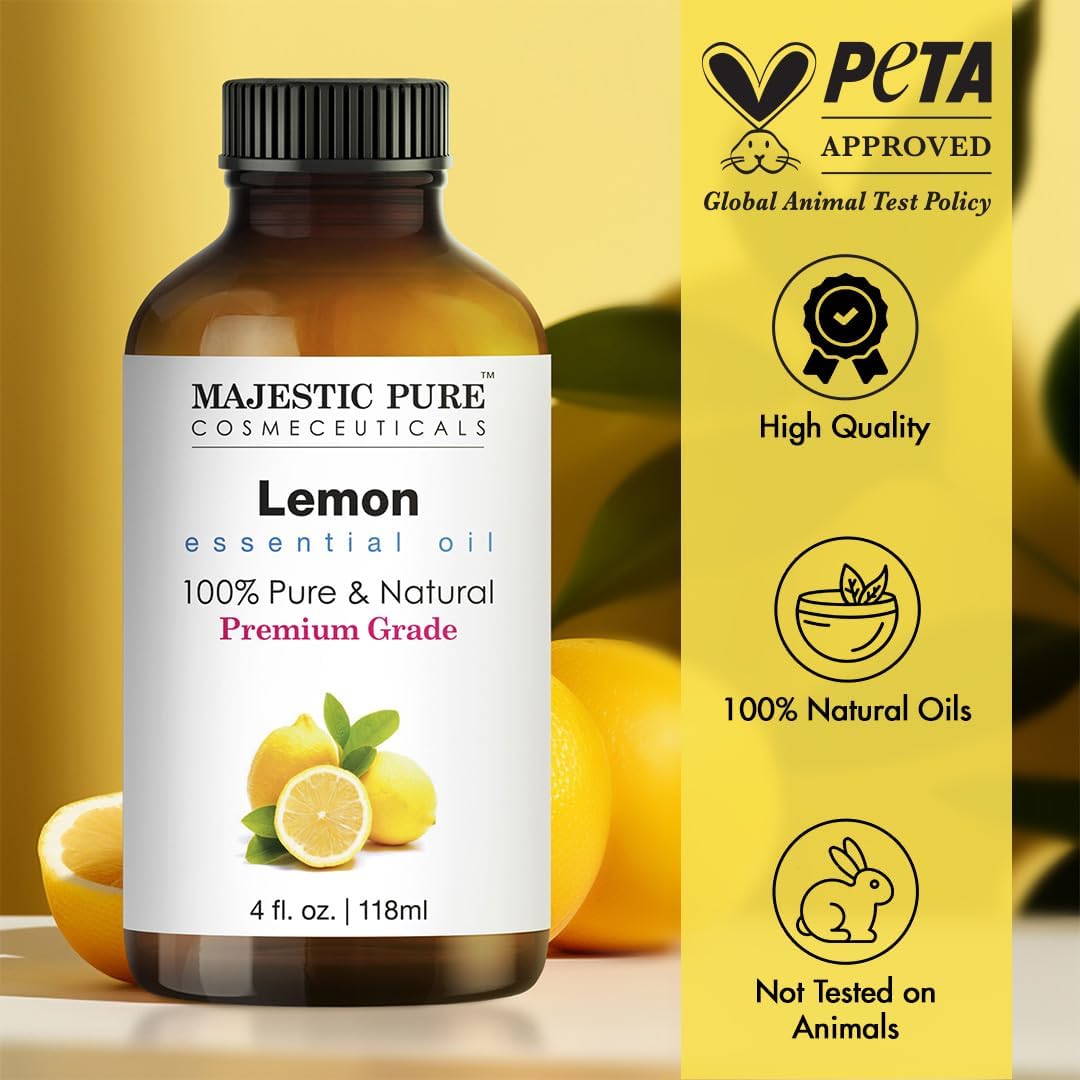 Huile citron Majestic Pure prête à diffuser dans un diffuseur aromathérapeutique.