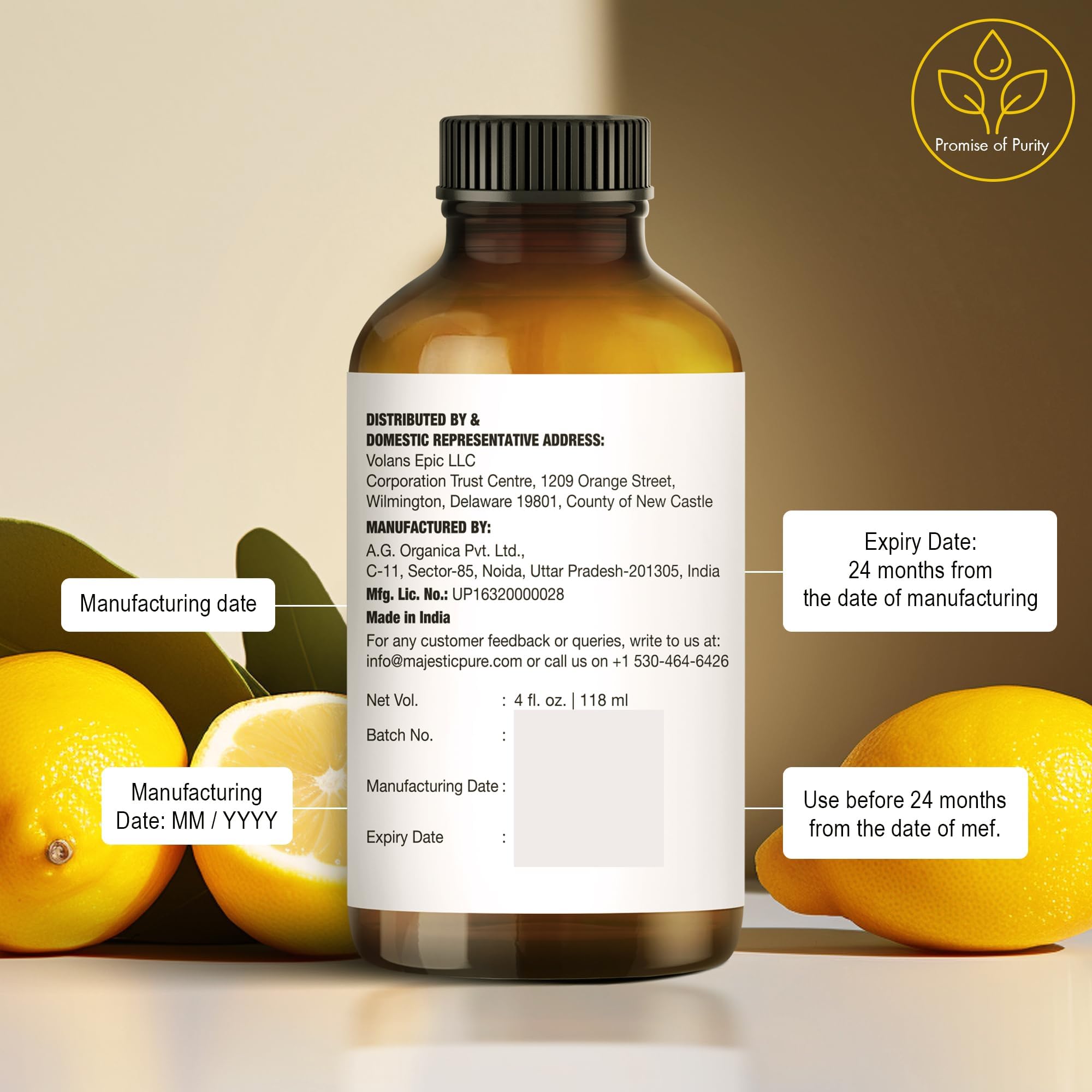 Huile citron Majestic Pure utile pour savon maison et soins parfumés.