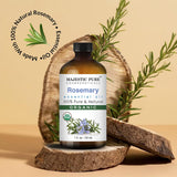 Majestic Pure huile essentielle romarin, compte-gouttes pratique pour dosage précis et diffusion.