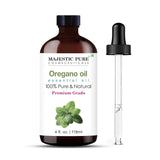 Majestic Pure huile d'origan dans flacon ambré avec pipette pour dosage précis.