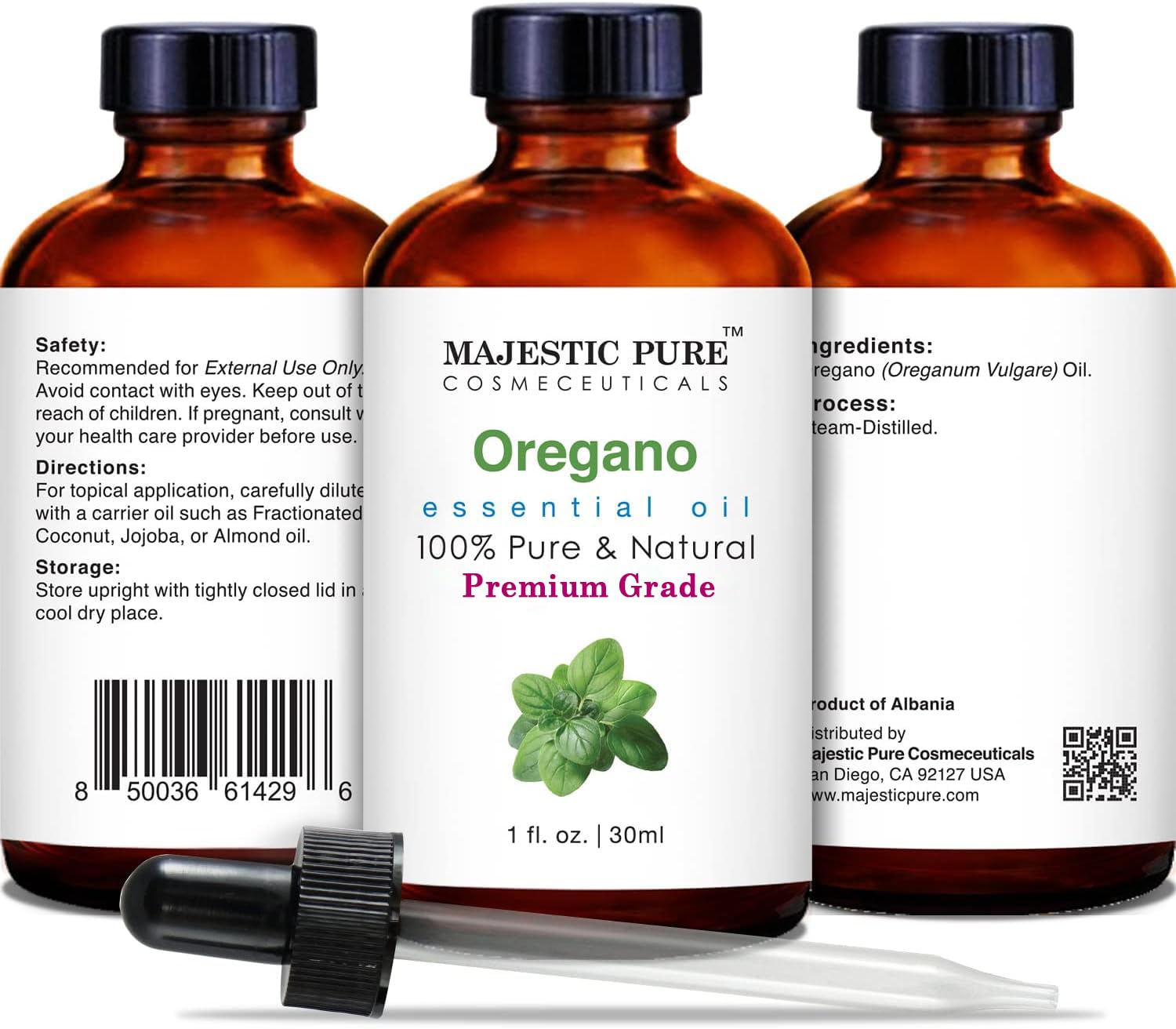 Majestic Pure huile d'origan, goutteur intégré: contrôle du flux sans gaspillage.