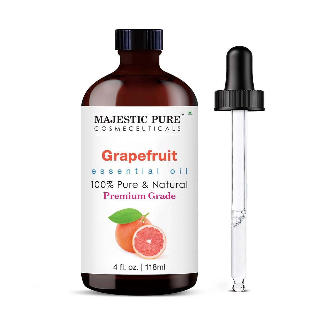Majestic Pure huile de pamplemousse en flacon ambré avec compte-gouttes pour dosage précis.