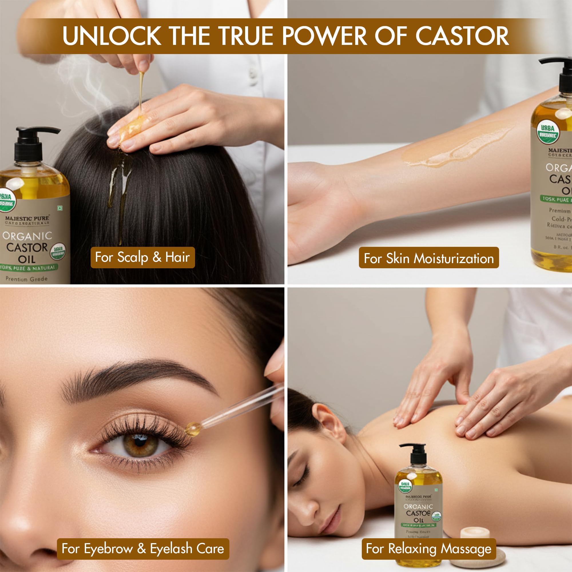 Majestic Pure huile de ricin — massage avec glisse douce