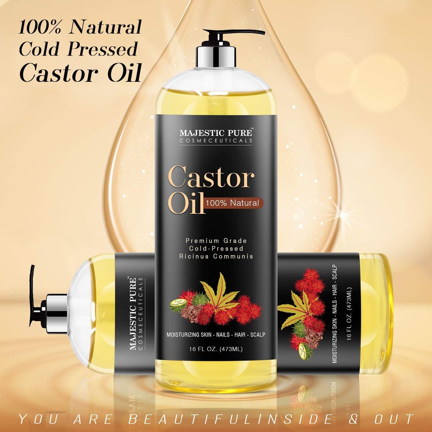 Majestic Pure huile de ricin emballage – flacon pratique.