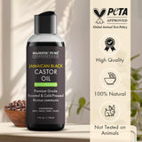 Huile ricin noire Majestic Pure sur cils et sourcils pour soin.