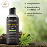 Majestic Pure huile ricin noire jamaïcaine, utilisation corps et massage.