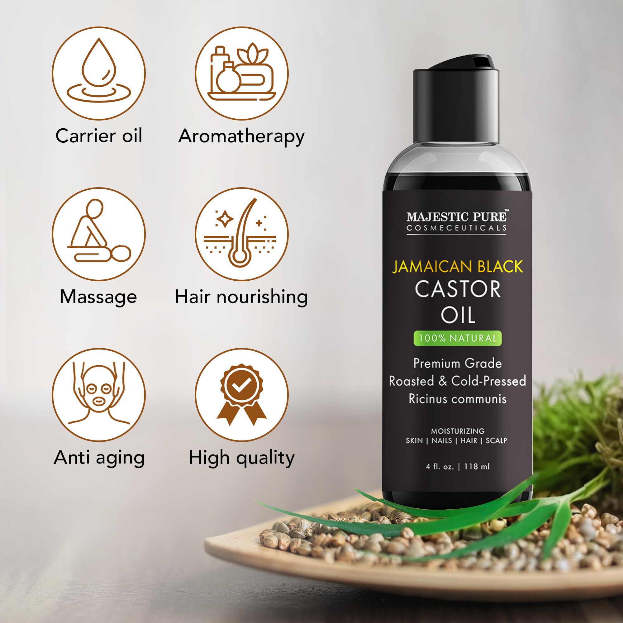 Majestic Pure huile ricin noire sur ongles, hydratation des cuticules.
