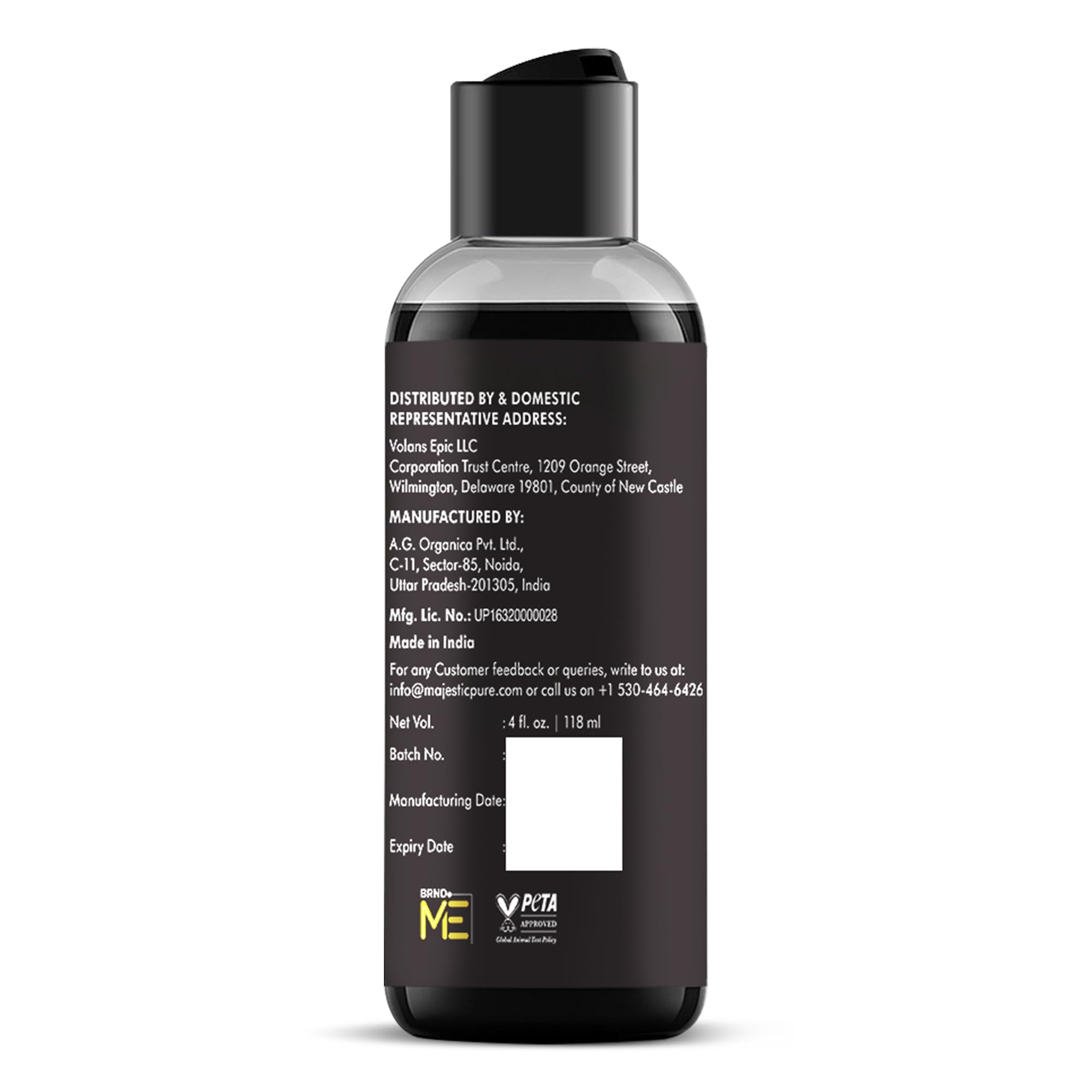 Flacon Majestic Pure huile ricin noire, routine beauté quotidienne.