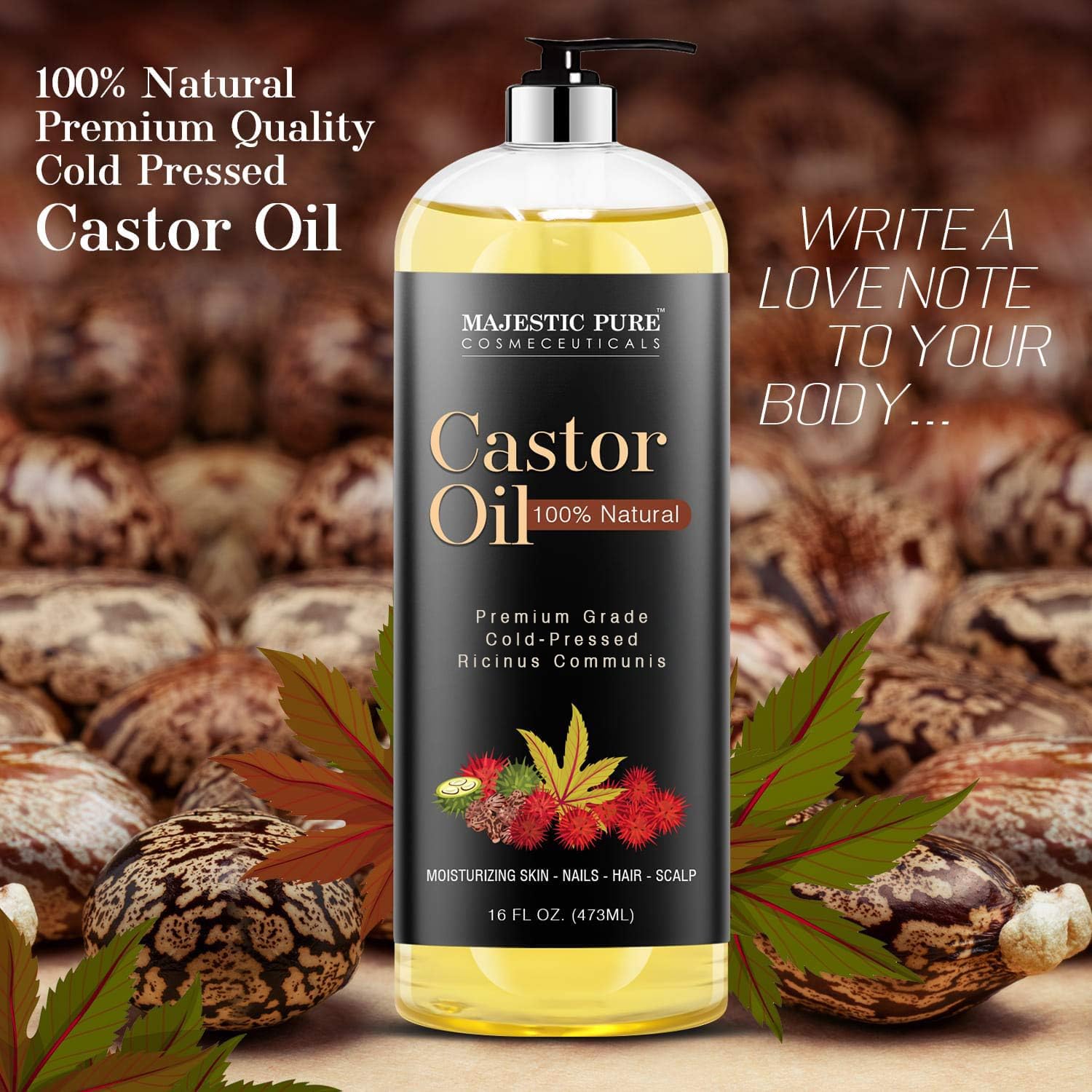 Majestic Pure huile de ricin texture épaisse – hydratation naturelle.