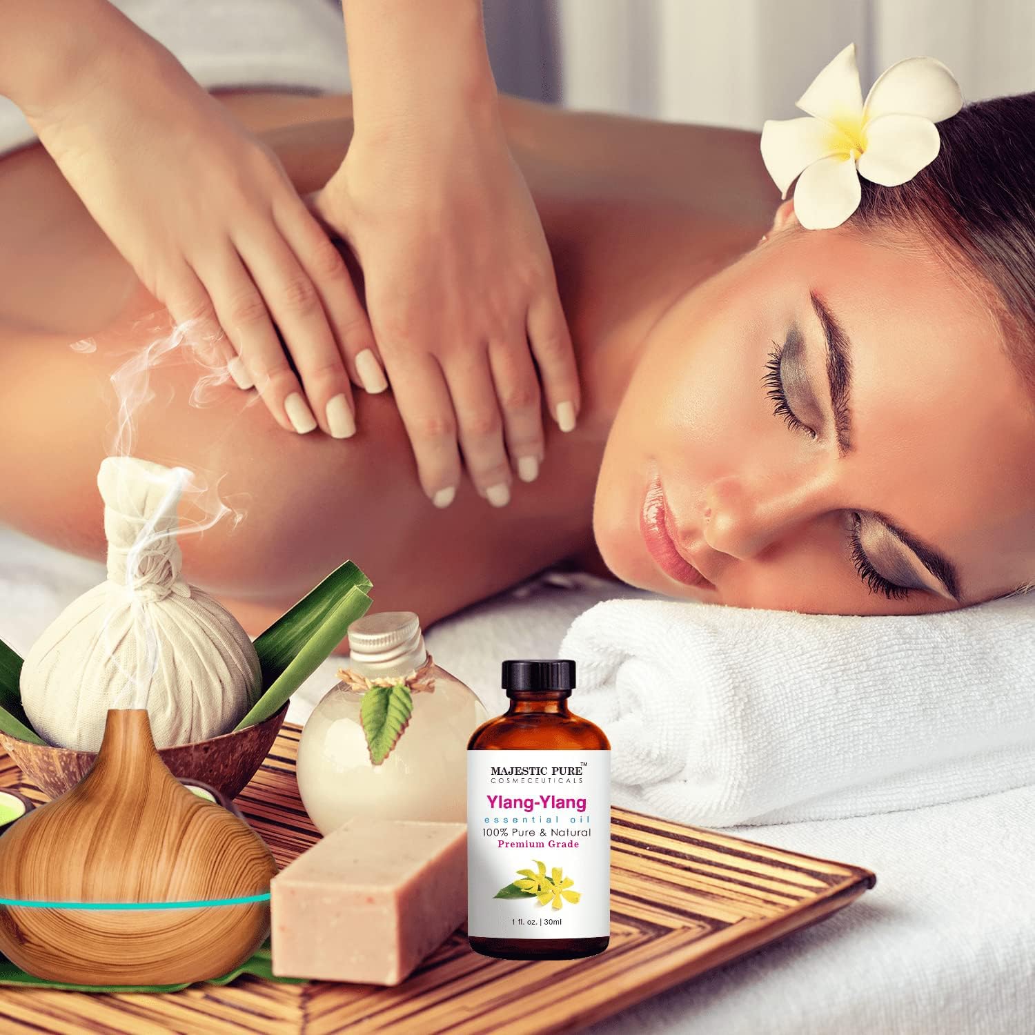 Majestic Pure huile ylang-ylang, certificat-laboratoire, garantie de pureté.