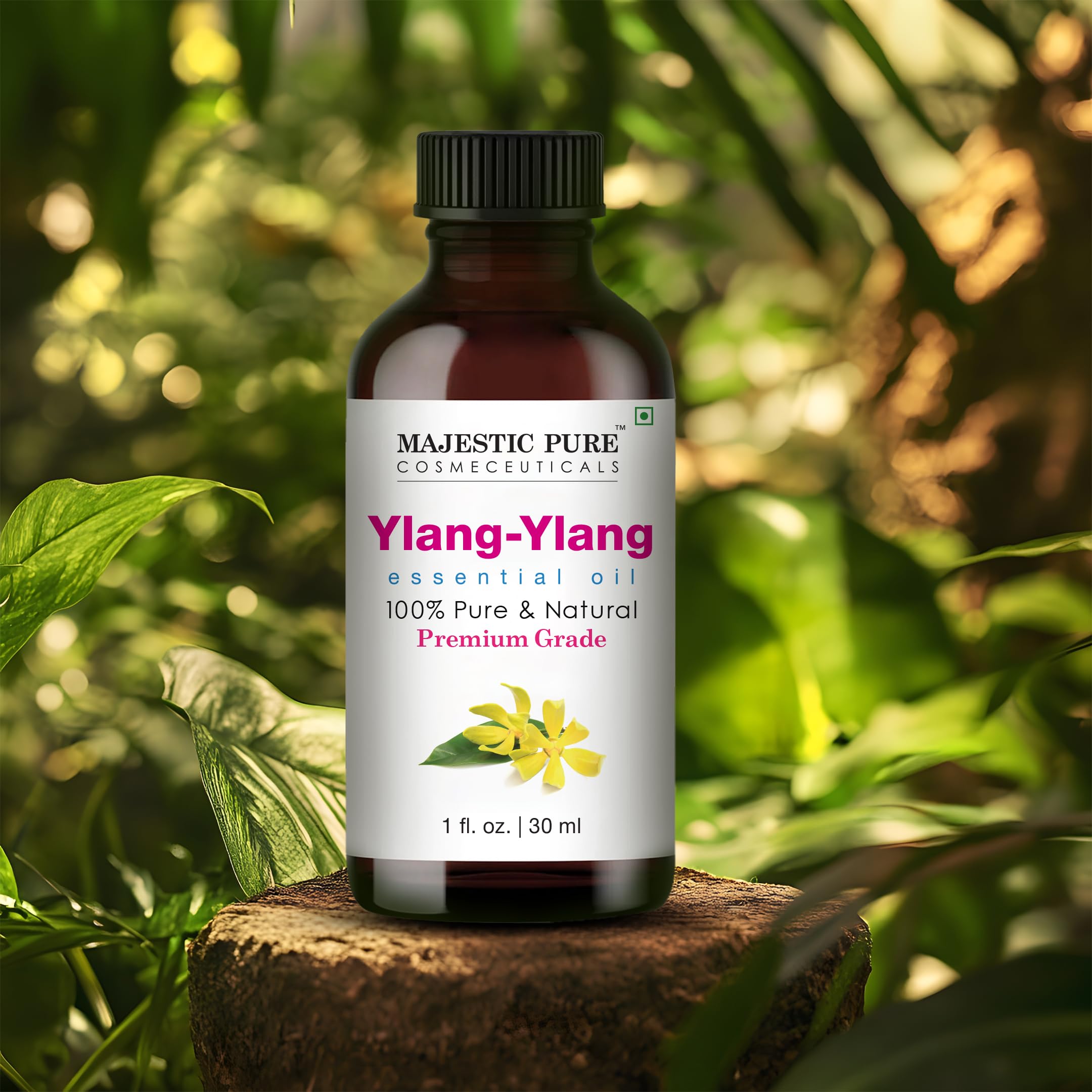 Majestic Pure huile ylang-ylang avec pipette-doseuse, dosage précis pour vos mélanges.