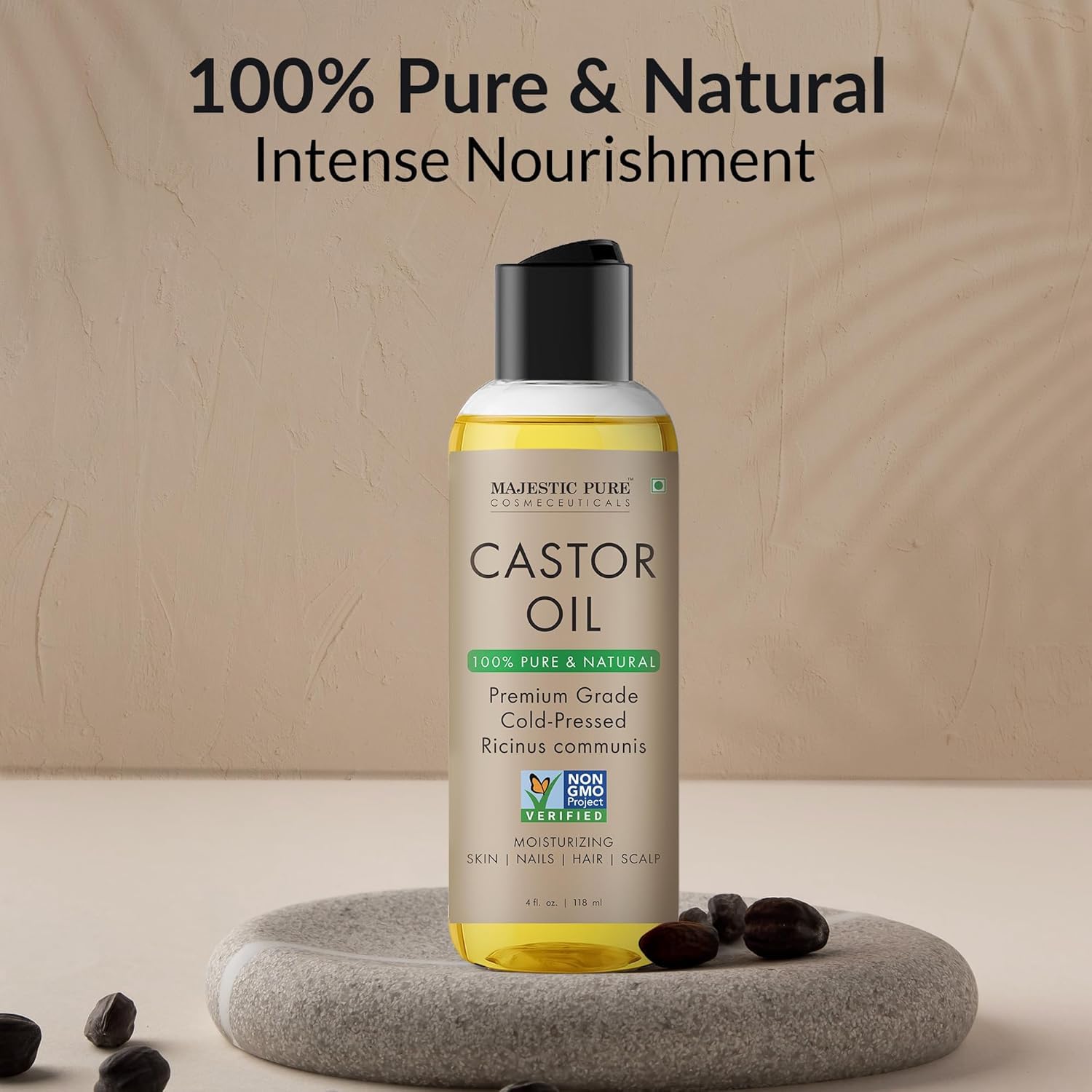 Majestic Pure huile de ricin, hydratation des ongles et de la peau des mains.