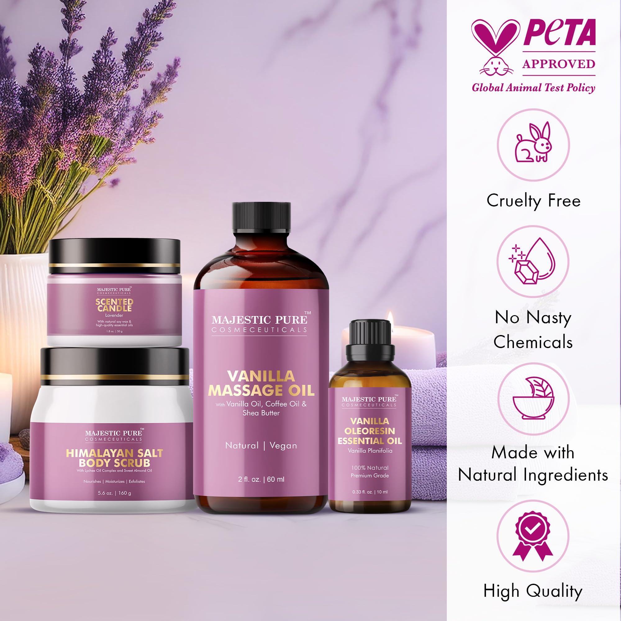 Majestic Pure coffret spa — oleoresine vanille, parfum apaisant pour spa maison.