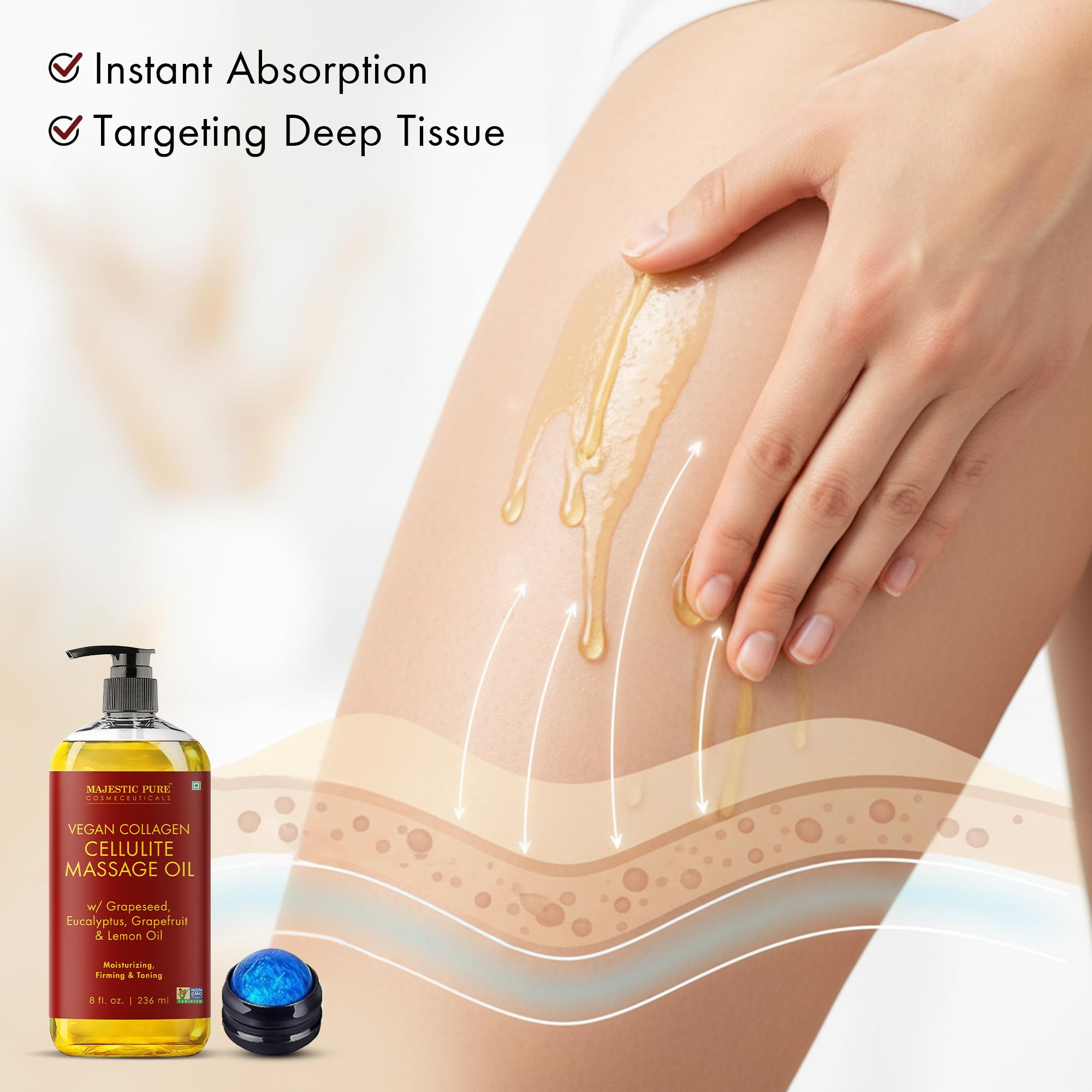 Majestic Pure huile absorption rapide — non grasse sur la peau.