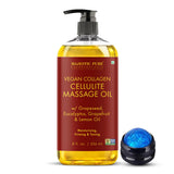 Majestic Pure huile massage cellulite bouteille — hydratation longue durée.