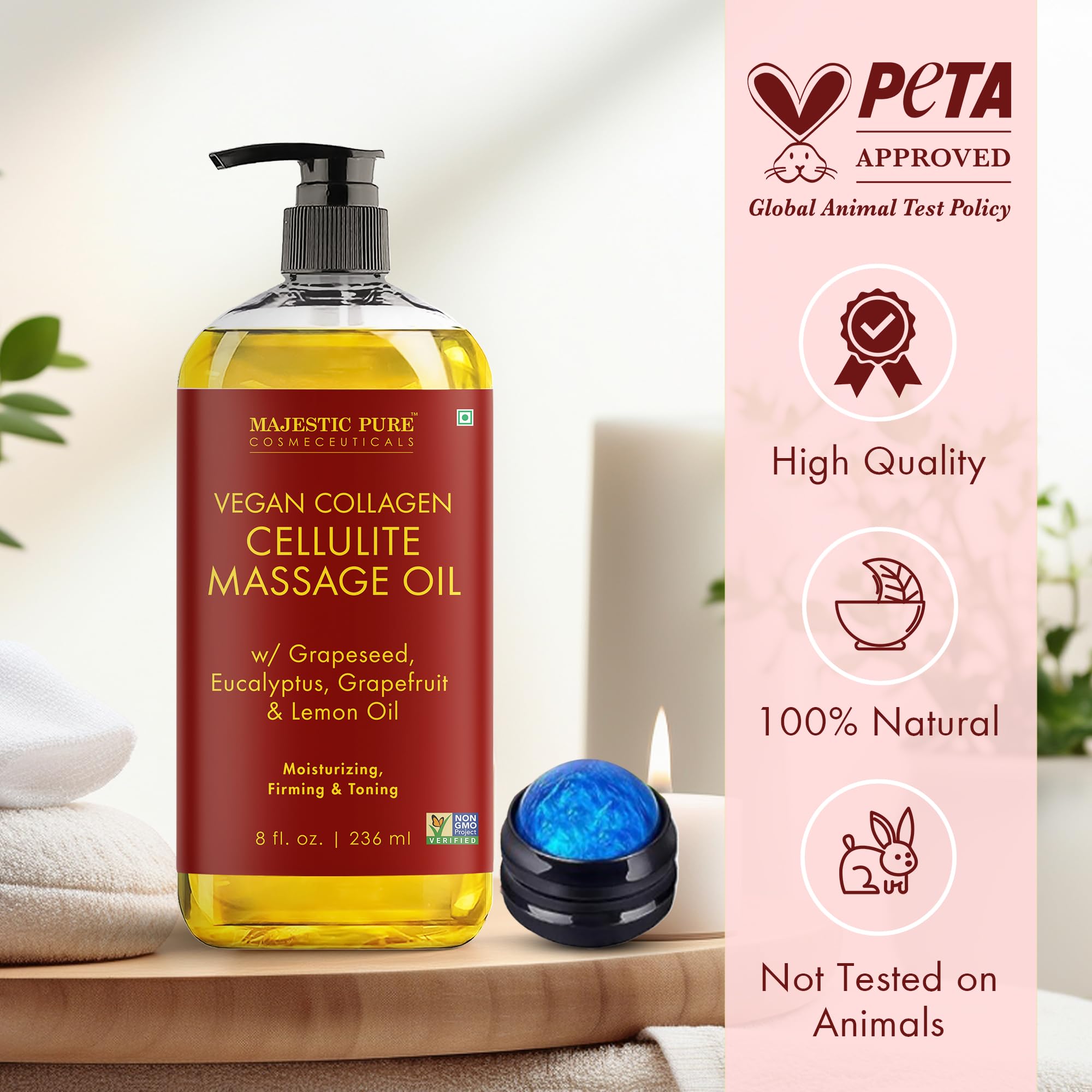 Majestic Pure massage cellulite rouleau — application ciblée.