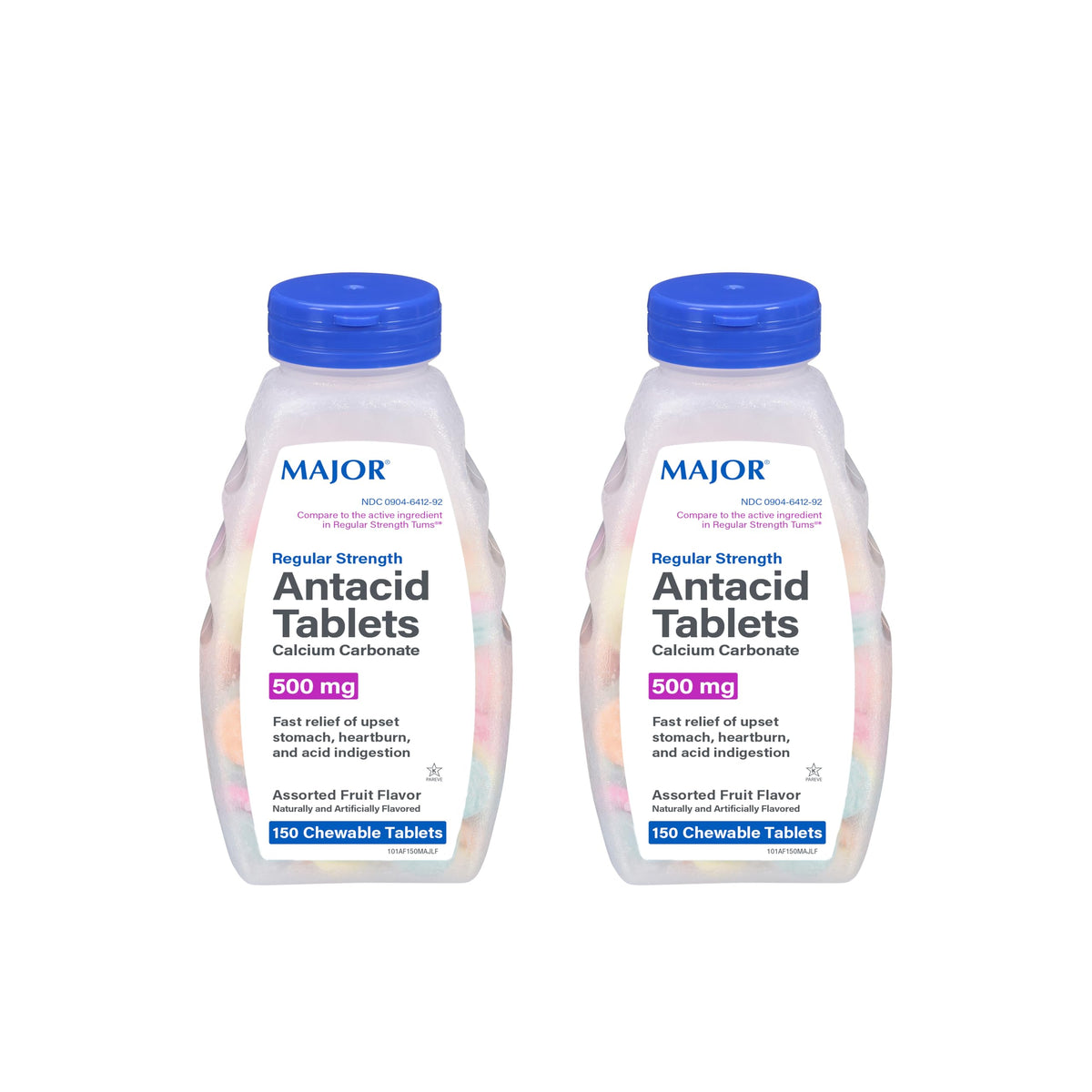 MAJOR tablettes antacide 500 mg en bouteille, soulage les brûlures d'estomac.