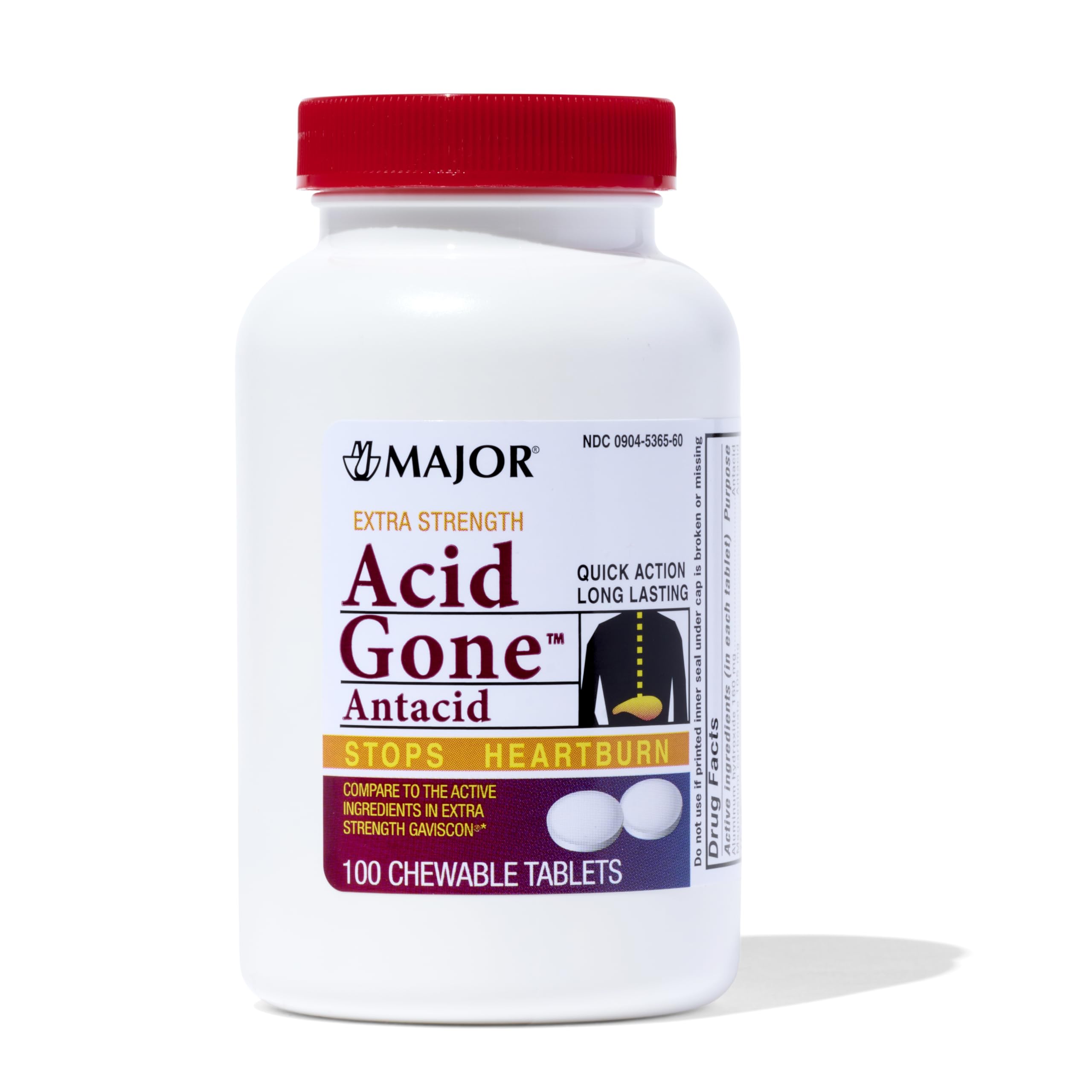 MAJOR Acid Gone: boîte 100 tablettes affichant le produit et l’emballage.