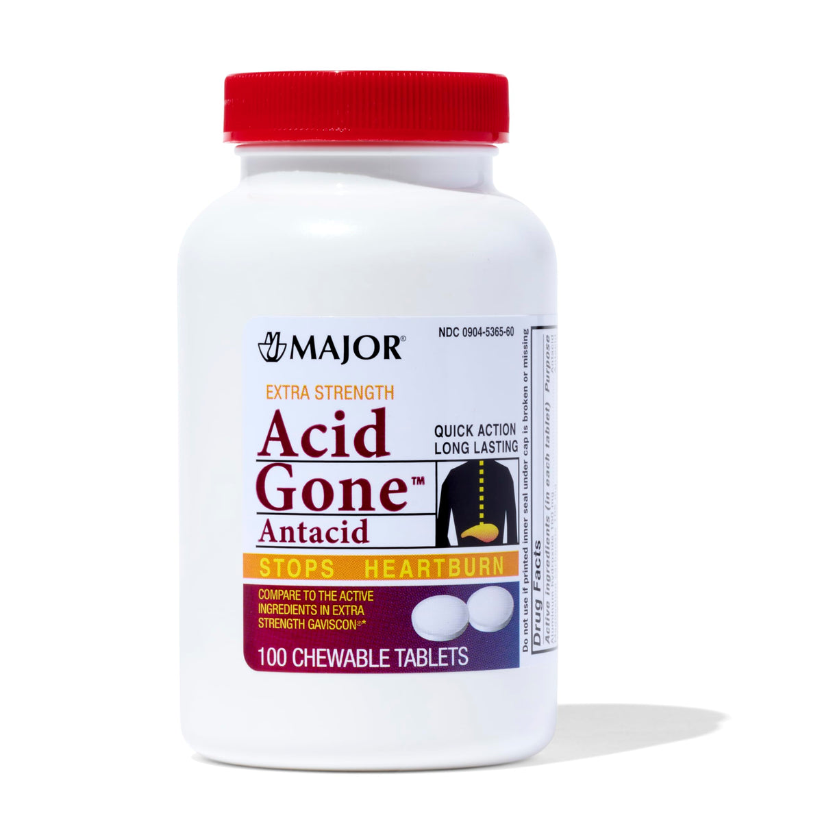 MAJOR Acid Gone: boîte 100 tablettes affichant le produit et l’emballage.