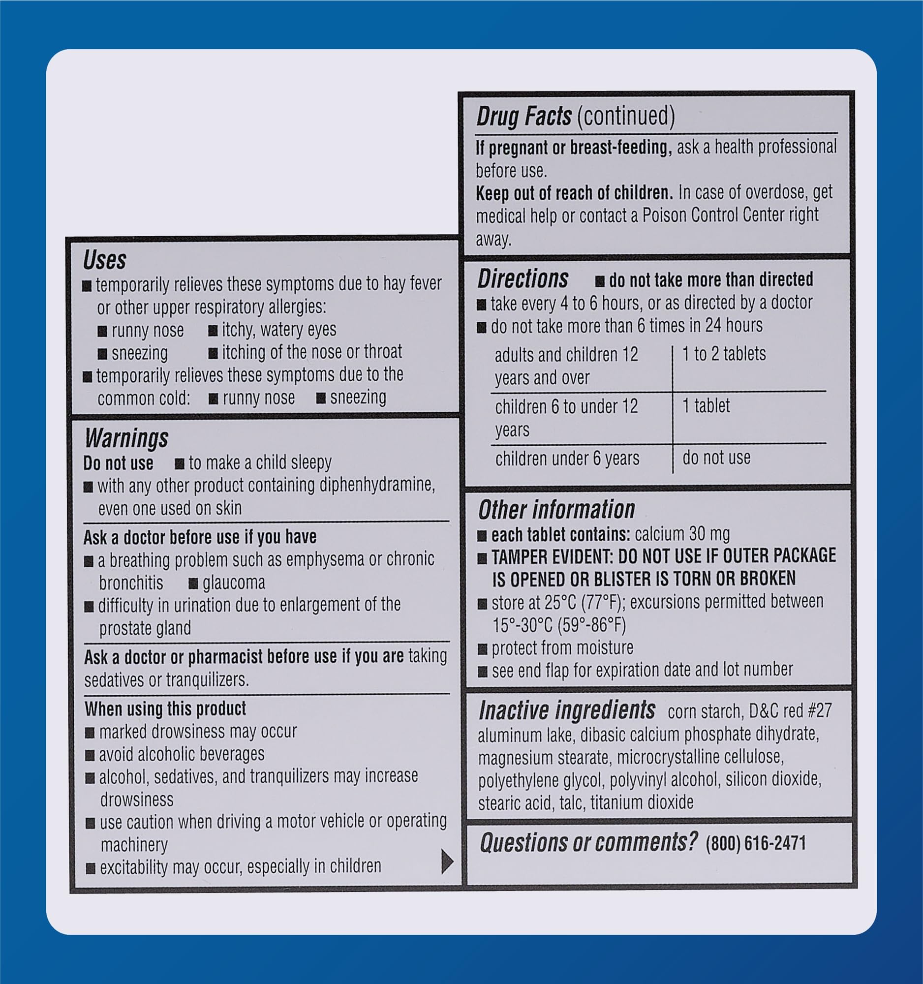 Notice MAJOR Banophen Minitabs avec conseils sur l’emballage.