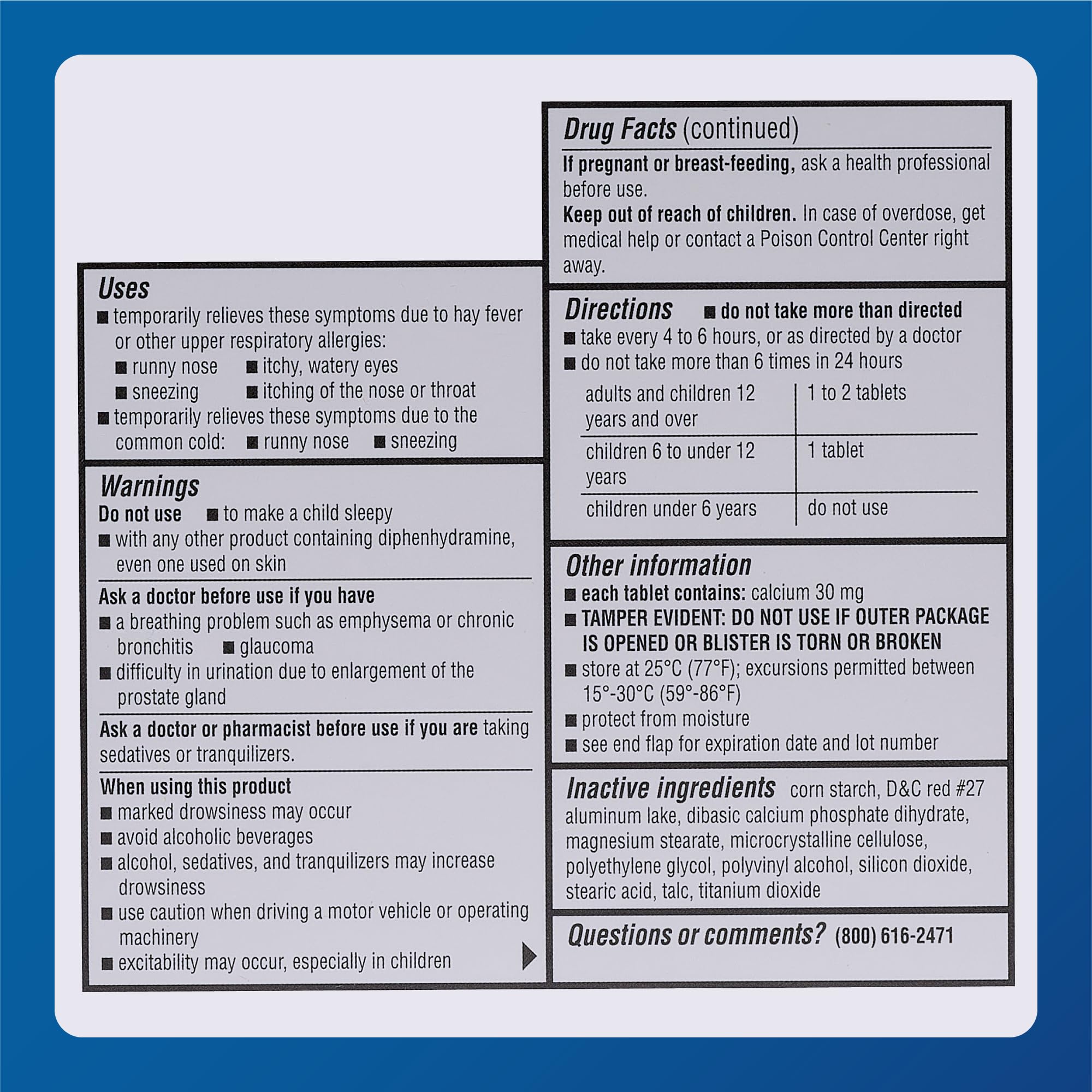 Une personne prend un MAJOR Banophen mini-tab pour soulager temporairement les symptômes allergiques.