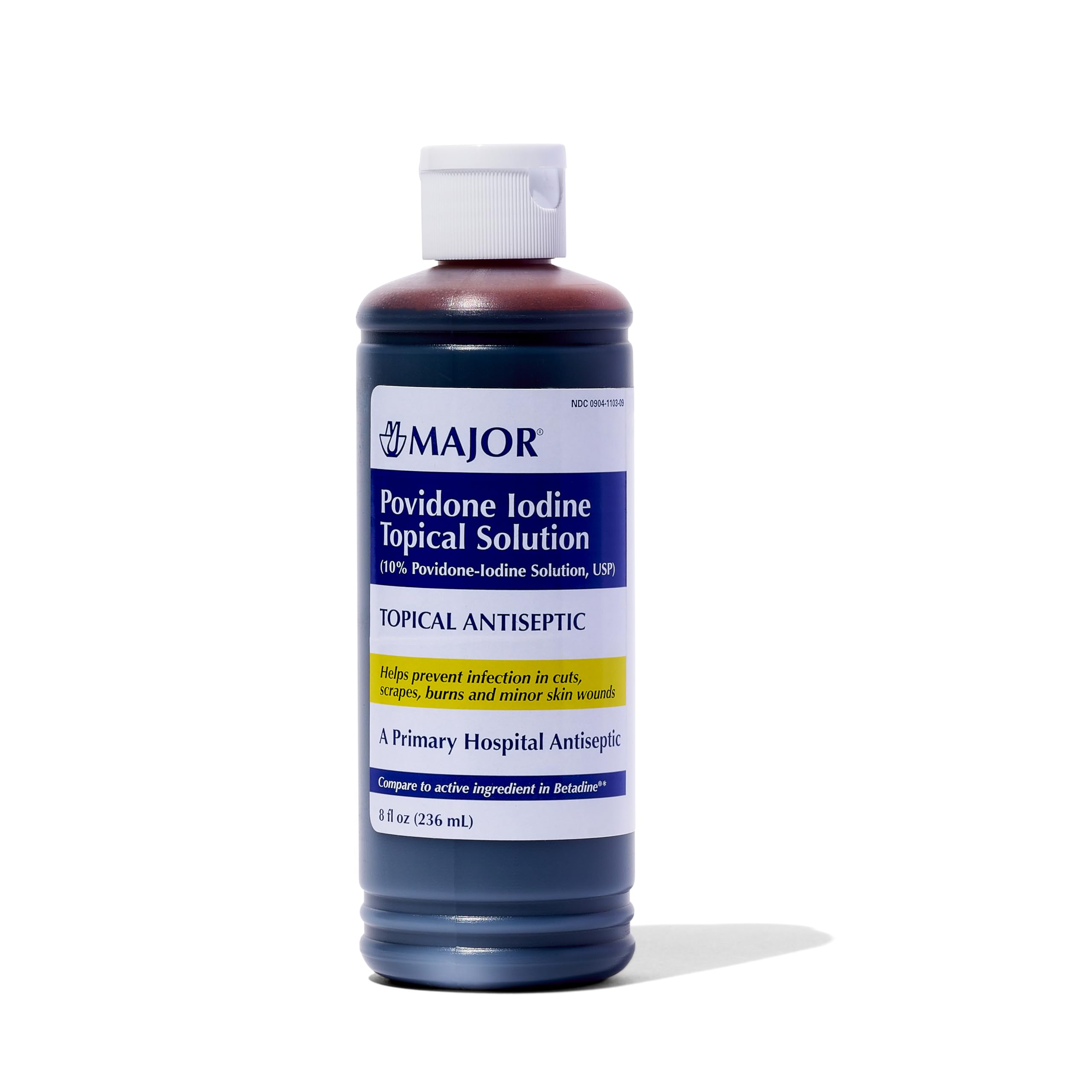 MAJOR - bouteille 8oz, solution iodée povidone, utile pour petites coupures.